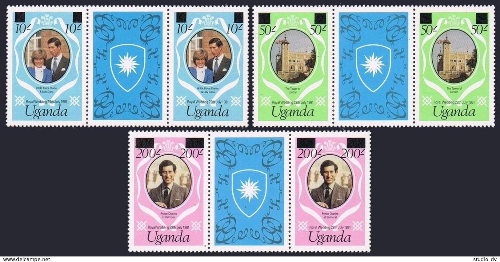 Uganda 314a-316a Gutter,MNH.Mi 298-300. Prince Charles,Lady Diana,1981.New Value - Oeganda (1962-...)