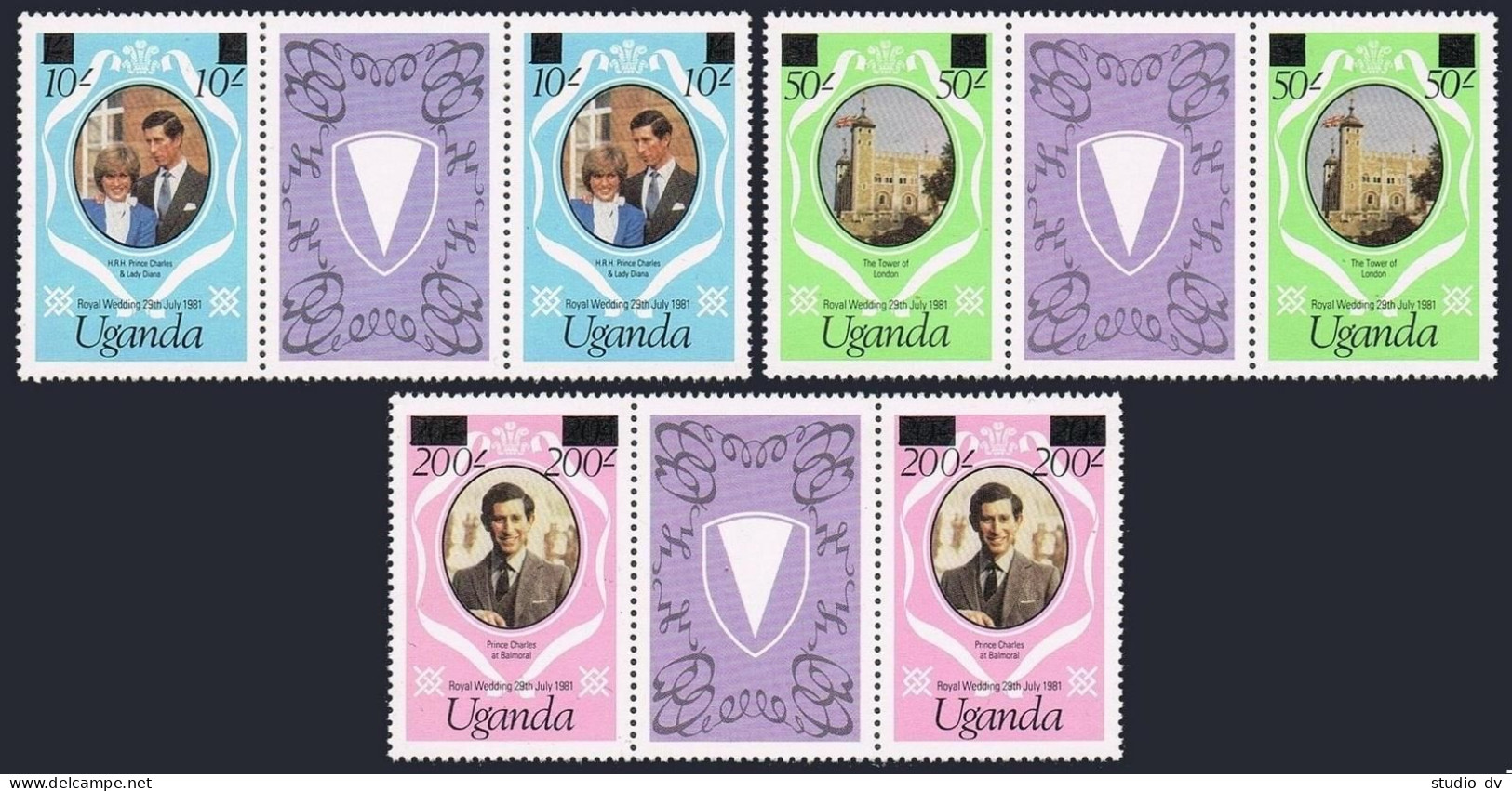 Uganda 314a-316a Gutter,MNH.Mi 298-300. Prince Charles,Lady Diana,1981.New Value - Uganda (1962-...)