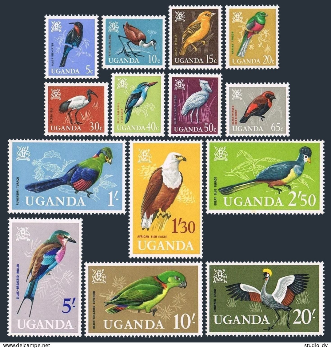 Uganda 97-110, MNH. Mi 87-100. Arms, Birds 1985. Bee-eater,Jacana,Weaver,Trogon, - Uganda (1962-...)