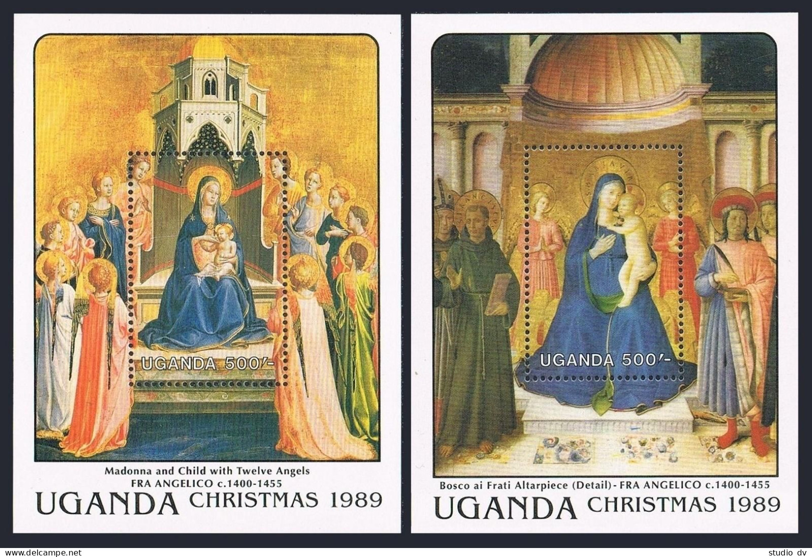 Uganda 737-746,MNH.Michel 752-759,Bl.107-108. Christmas 1989.By Fra Angelico. - Uganda (1962-...)