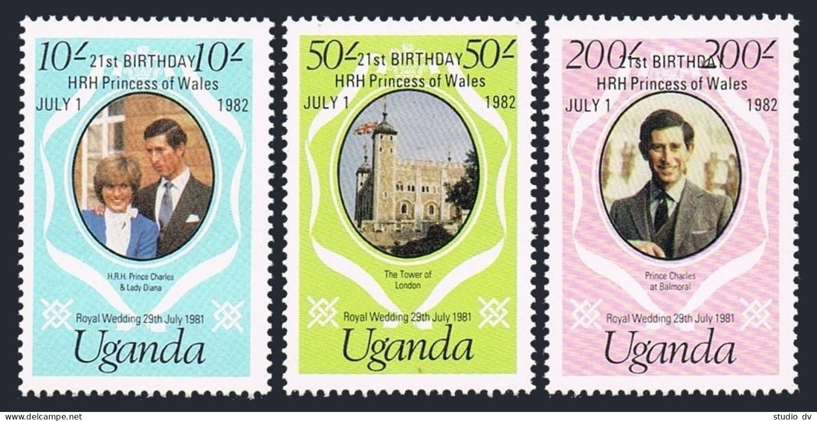 Uganda 342-344,MNH.Michel 329-331. Diana-21,1982.Prince Charles,Lady Diana. - Ouganda (1962-...)