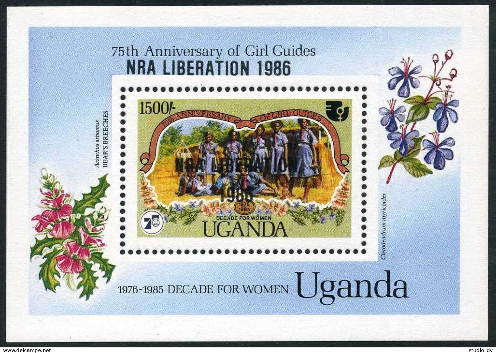 Uganda 494, MNH. Michel 469 Bl.57. Girl Guides-75.NRA LIBERATION/1986. - Ouganda (1962-...)