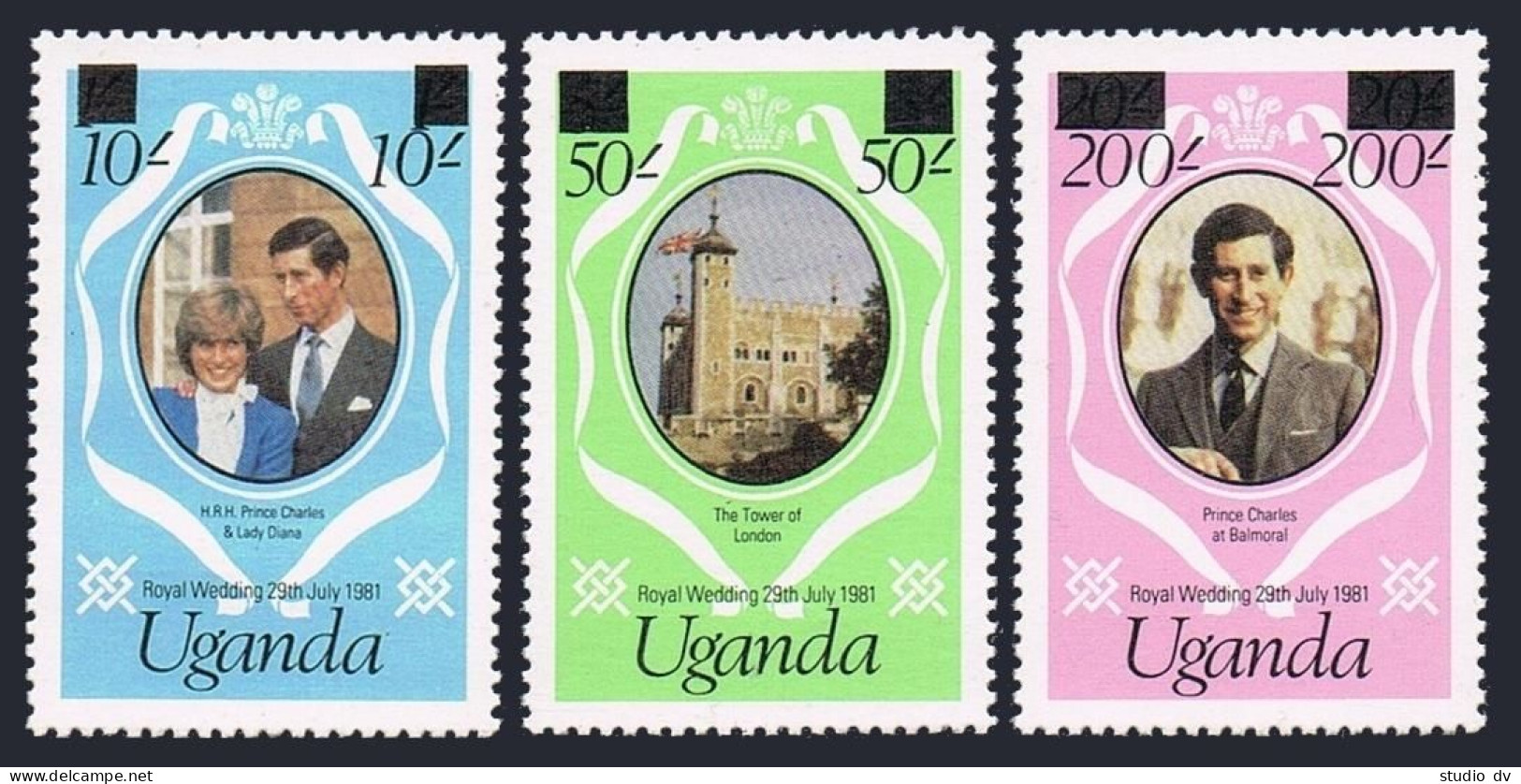Uganda 314a-316a,317a, MNH. Mi 298-300, Bl.27. Prince Charles, Lady Diana, 1981. - Uganda (1962-...)