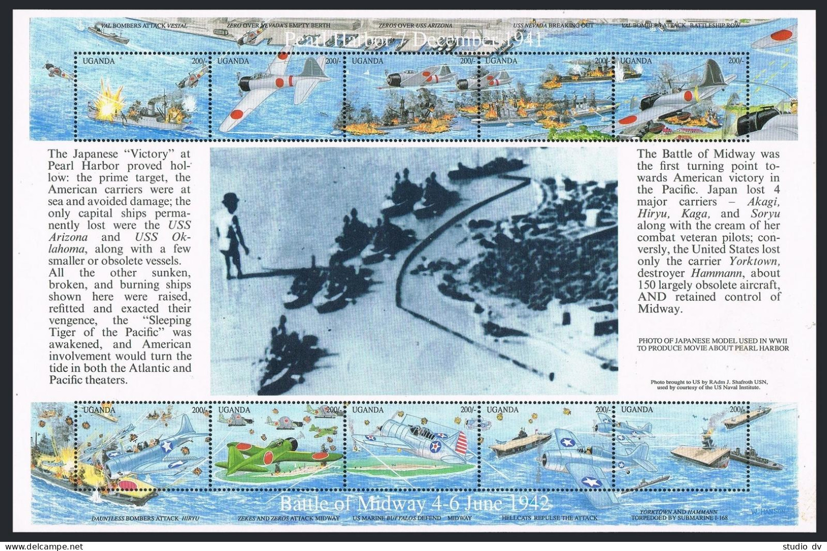 Uganda 975 Aj Sheet,MNH.Michel Bl.156. Pearl Harbor,Battle Of Midway,50,1992. - Oeganda (1962-...)