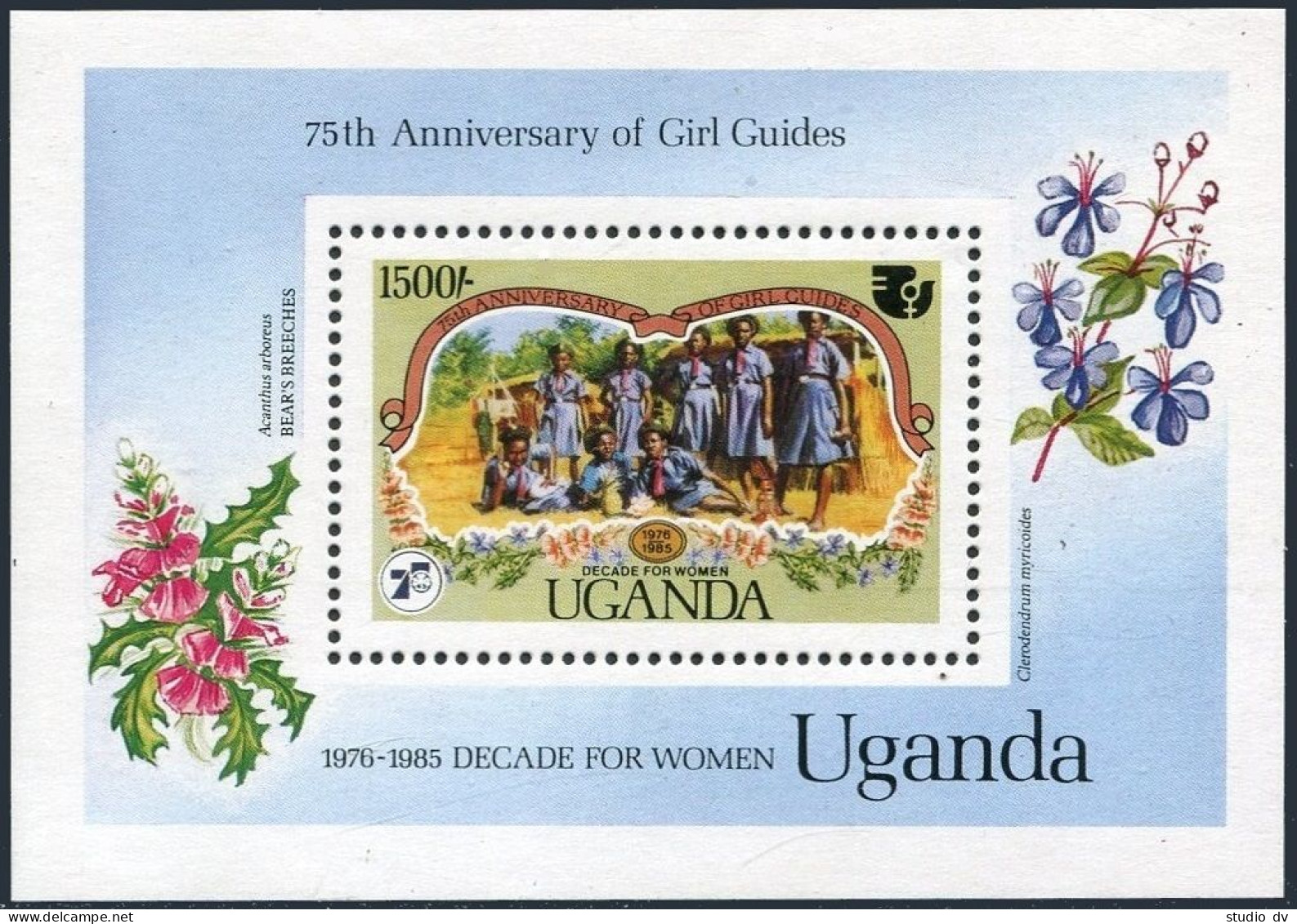 Uganda 464,468,MNH.Michel 446,448 Bl.53. Girl Guides-75.1985.Flowers. - Uganda (1962-...)