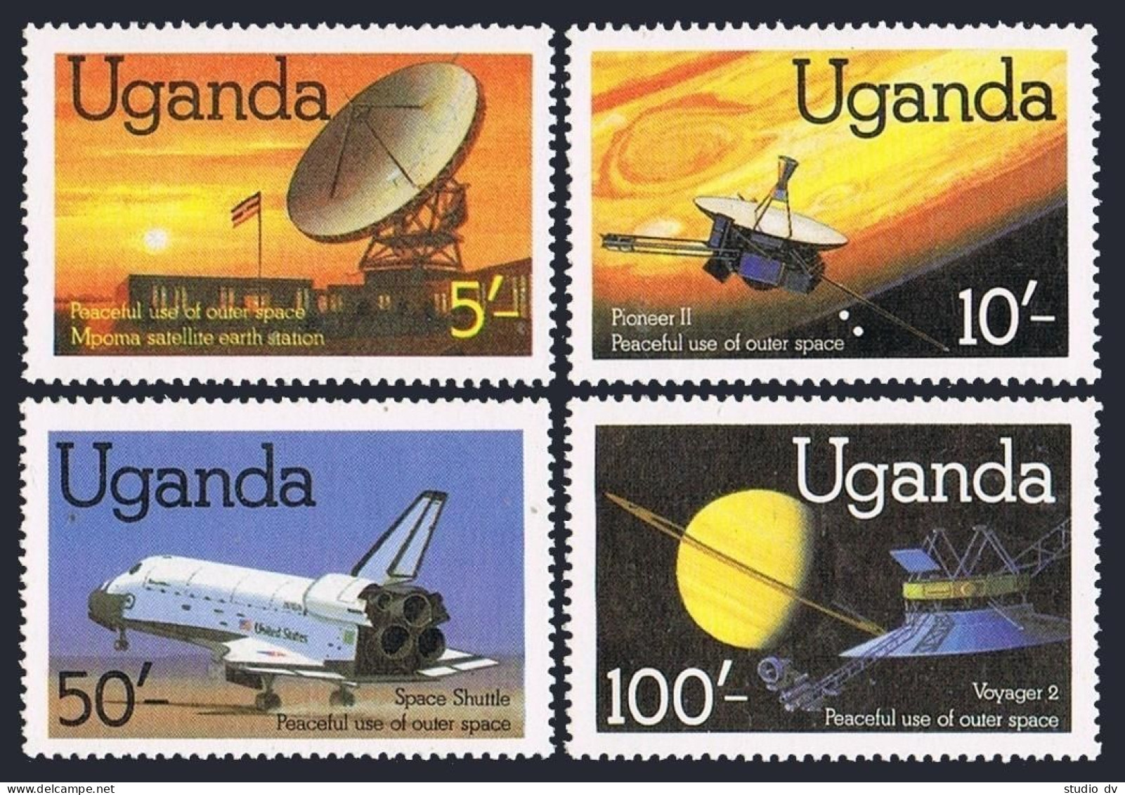 Uganda 337-340, 341, MNH. Mi 324-327, Bl.33. Peaceful Uses Of Outer Space, 1982. - Ouganda (1962-...)