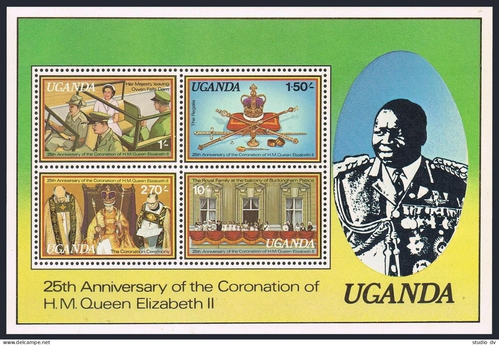 Uganda 215-218,218a Sheet,MNH.Michel 195-198,Bl.14. QE II Coronation-25,1978. - Uganda (1962-...)