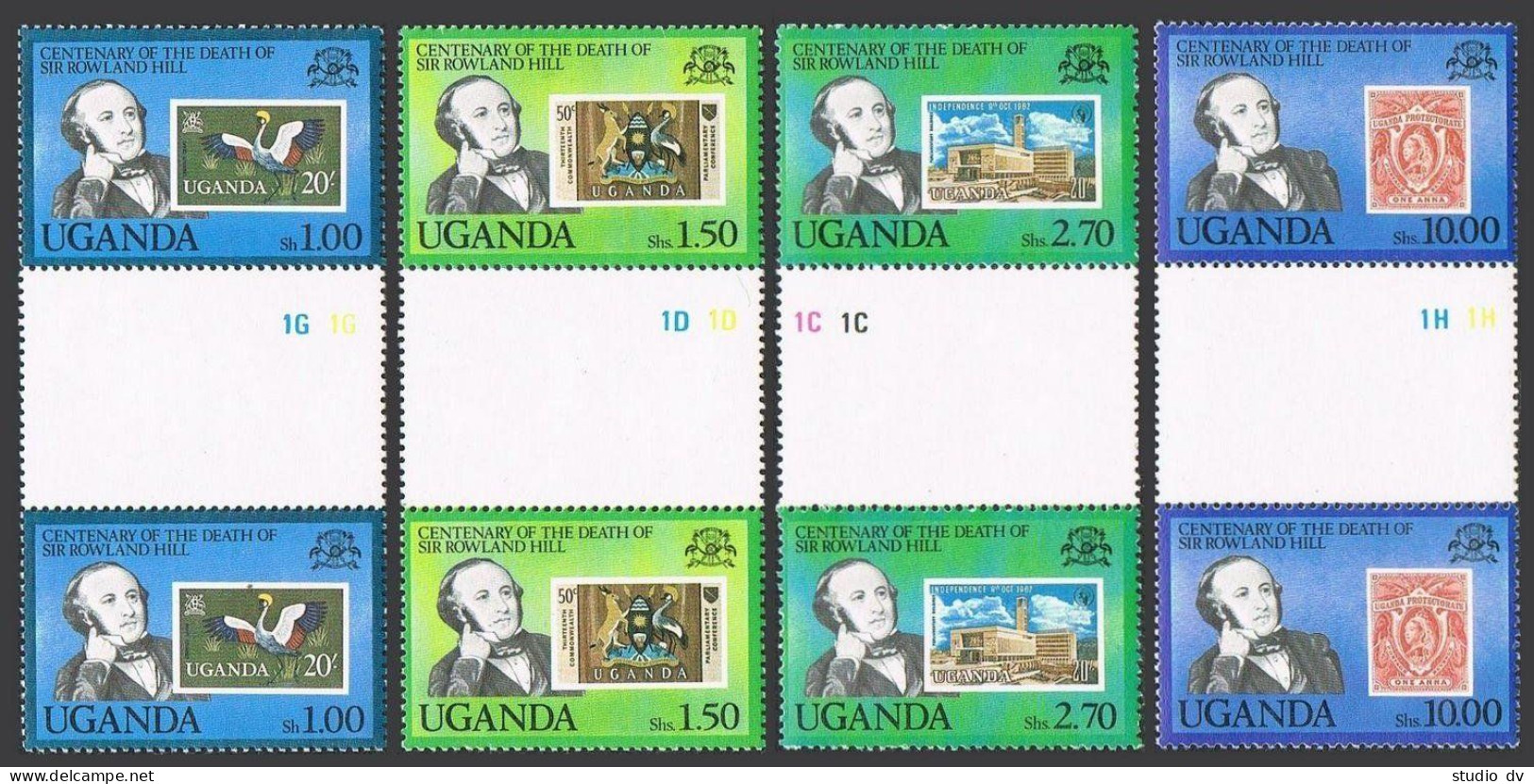 Uganda 275-278 Gutter, 278a, MNH. Mi 254-257, Bl.20. Rowland Hill, Crowned Crane - Uganda (1962-...)