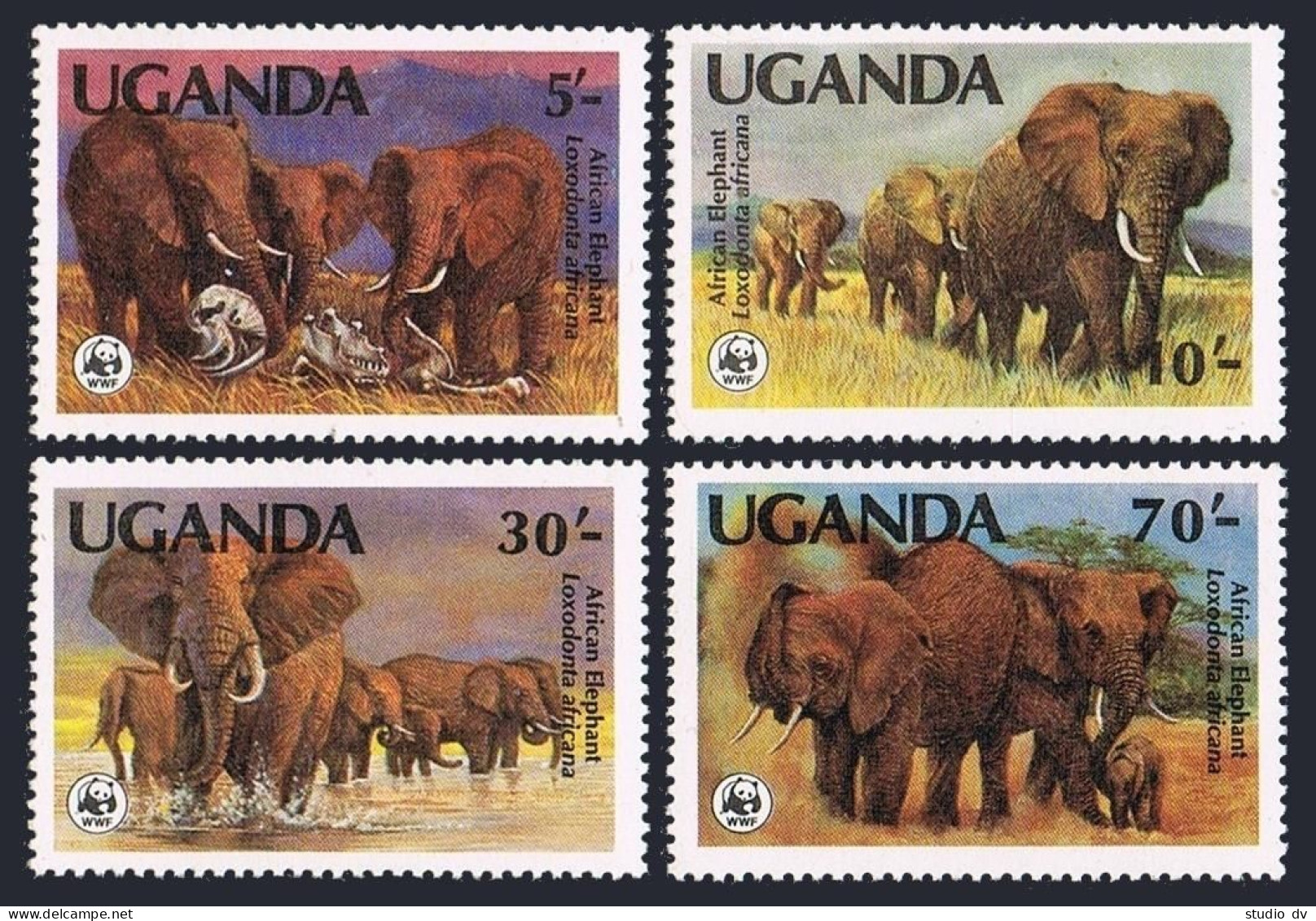 Uganda 371-374,375, MNH. Mi 361-364, Bl.41. WWF-1983. Elephants, Zebra,Giraffes. - Uganda (1962-...)