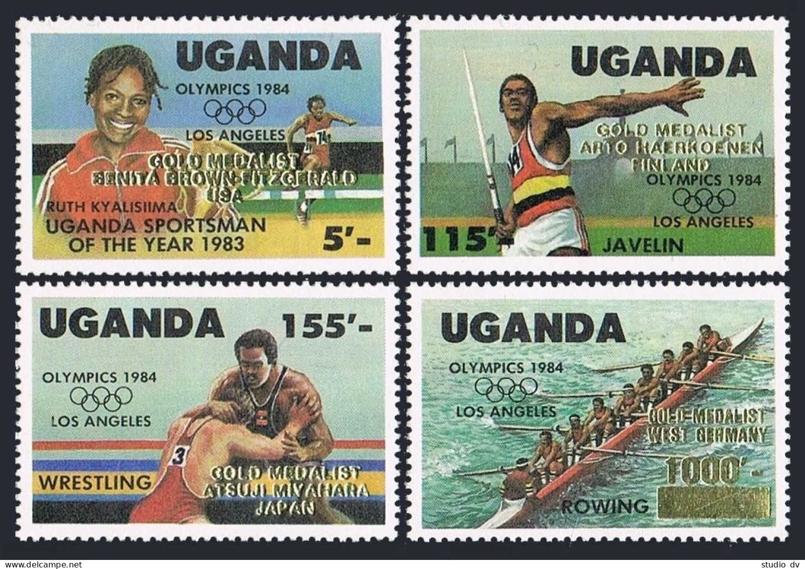 Uganda 458-462,MNH.Michel 440-443,Bl.51. Olympics Los Angeles-1984.Winners. - Uganda (1962-...)