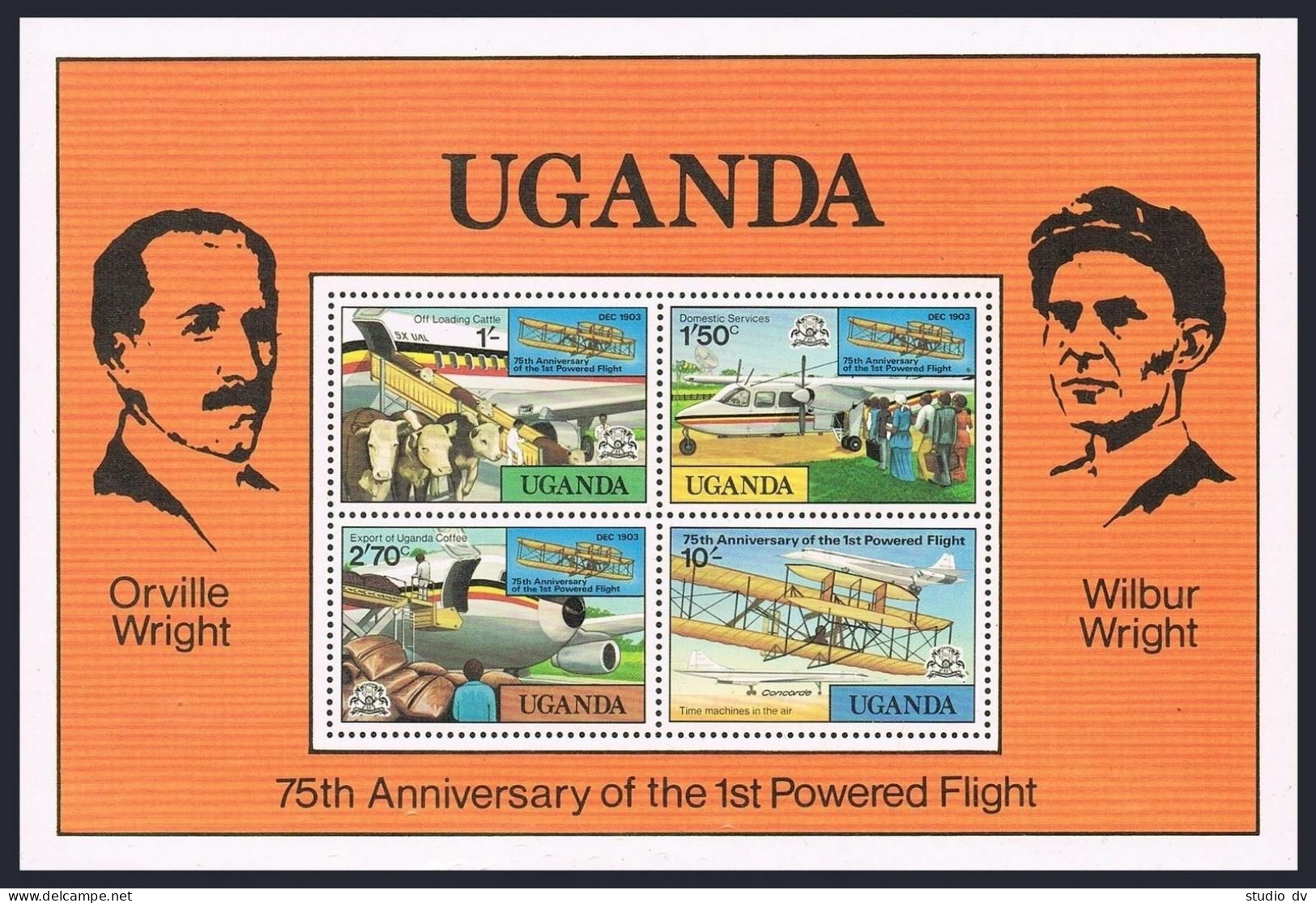 Uganda 211-214,214a,MNH.Michel 191-194,Bl.13. 1st Powered Flight-75,1978.Cattle, - Ouganda (1962-...)