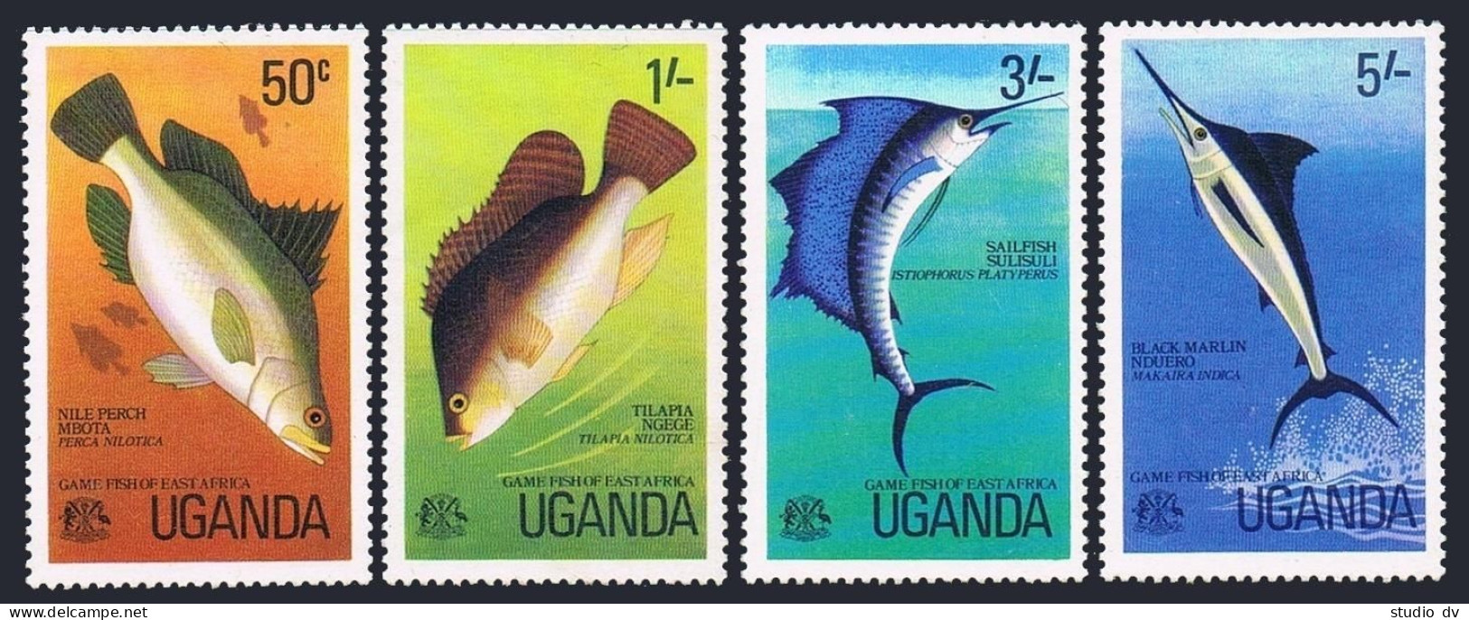Uganda 159-162,162a,MNH.Michel 149-152,Bl.4. Game Fishing-East Africa.Shells. - Ouganda (1962-...)