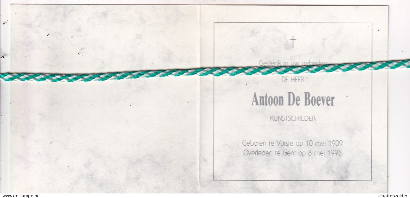 Antoon De Boever, Vurste 1909, Gent 1995. Kunsschilder - Décès
