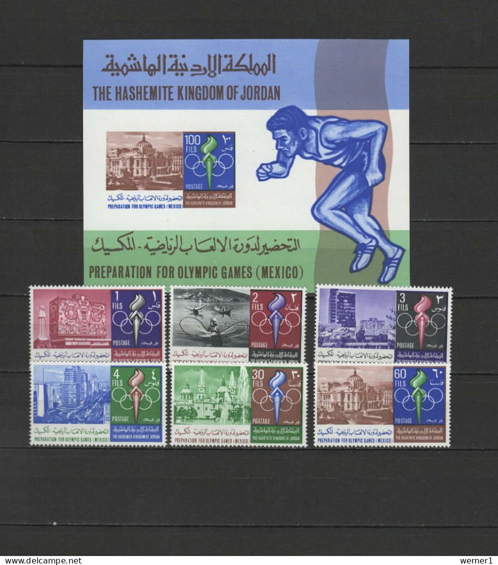 Jordan 1967 Olympic Games Mexico, Set Of 6 + S/s MNH - Ete 1968: Mexico