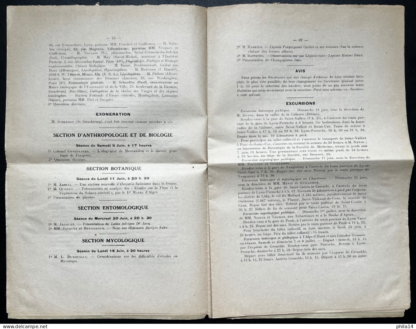 N°277A 1c OLIVE SEMEUSE SUR BULLETIN DE LA SOCIETE LINNEENNE DE LYON 1934 / NOMBREUSES PUBLICITES - 1921-1960: Modern Period