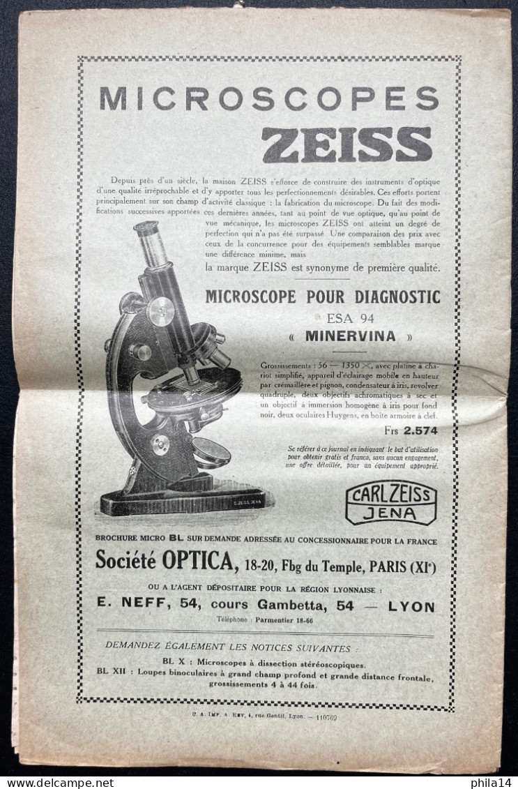 N°277A 1c OLIVE SEMEUSE SUR BULLETIN DE LA SOCIETE LINNEENNE DE LYON 1934 / NOMBREUSES PUBLICITES