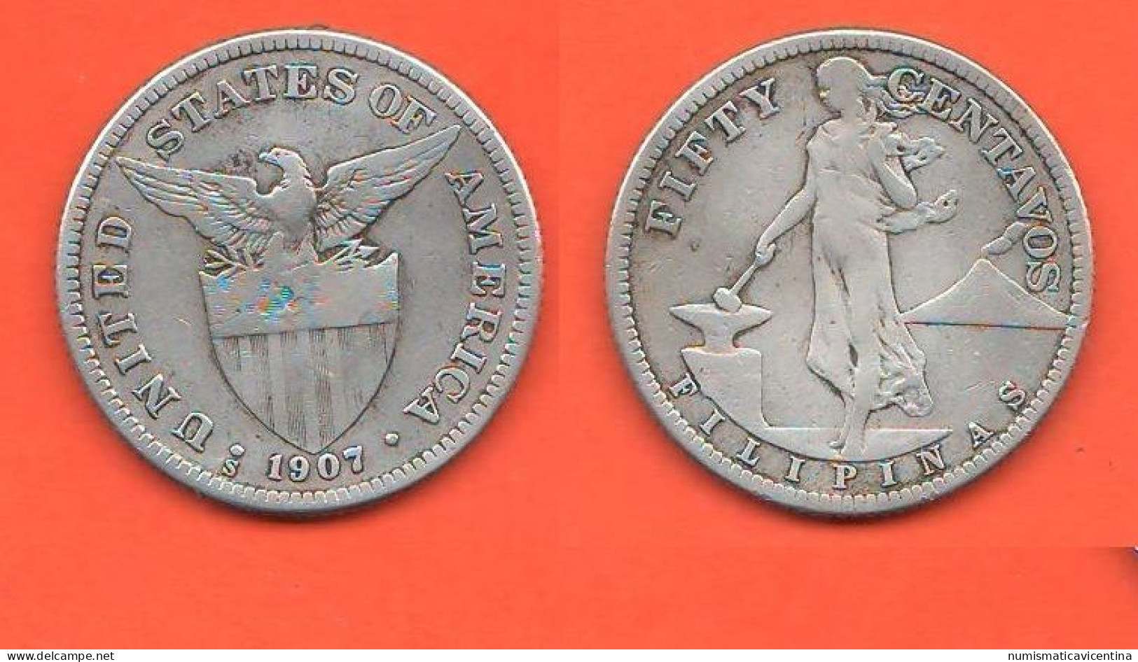 Philippines Fifty Centavos 1907 S Filipinas USA Administration Silver Coin K 171 - Philippinen