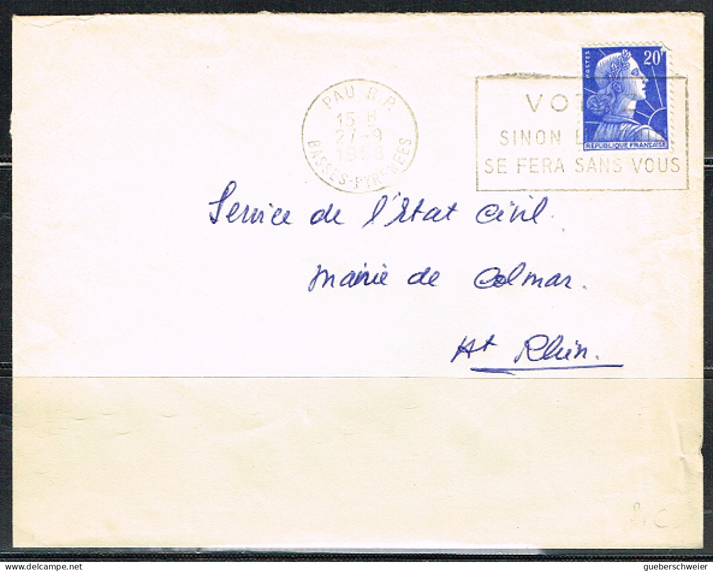 POL-L32  - FRANCE Flamme à Droite Sur Lettre De Pau 1958 "Votez Sinon L'avenir Se Fera Sans Vous" - Mechanical Postmarks (Advertisement)