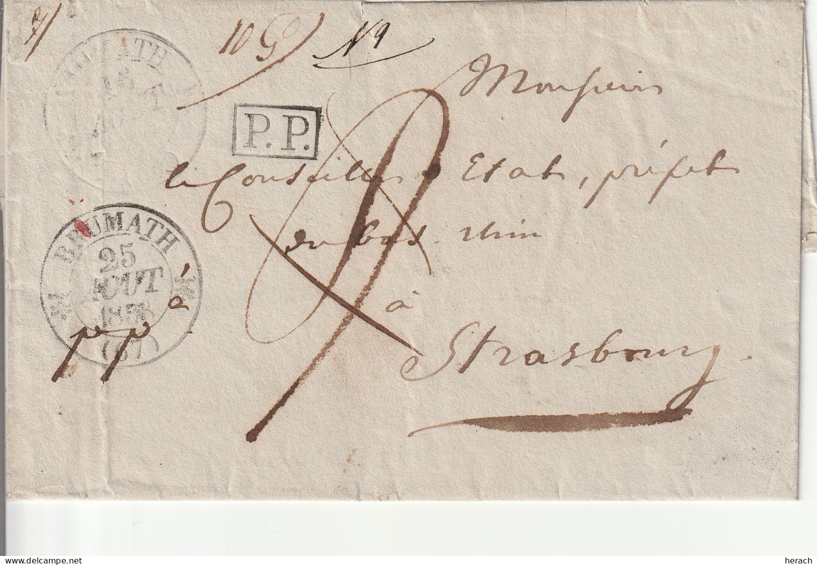 France Alsace Lettre En PP Sans Correspondance Brumath 1838 - Covers & Documents