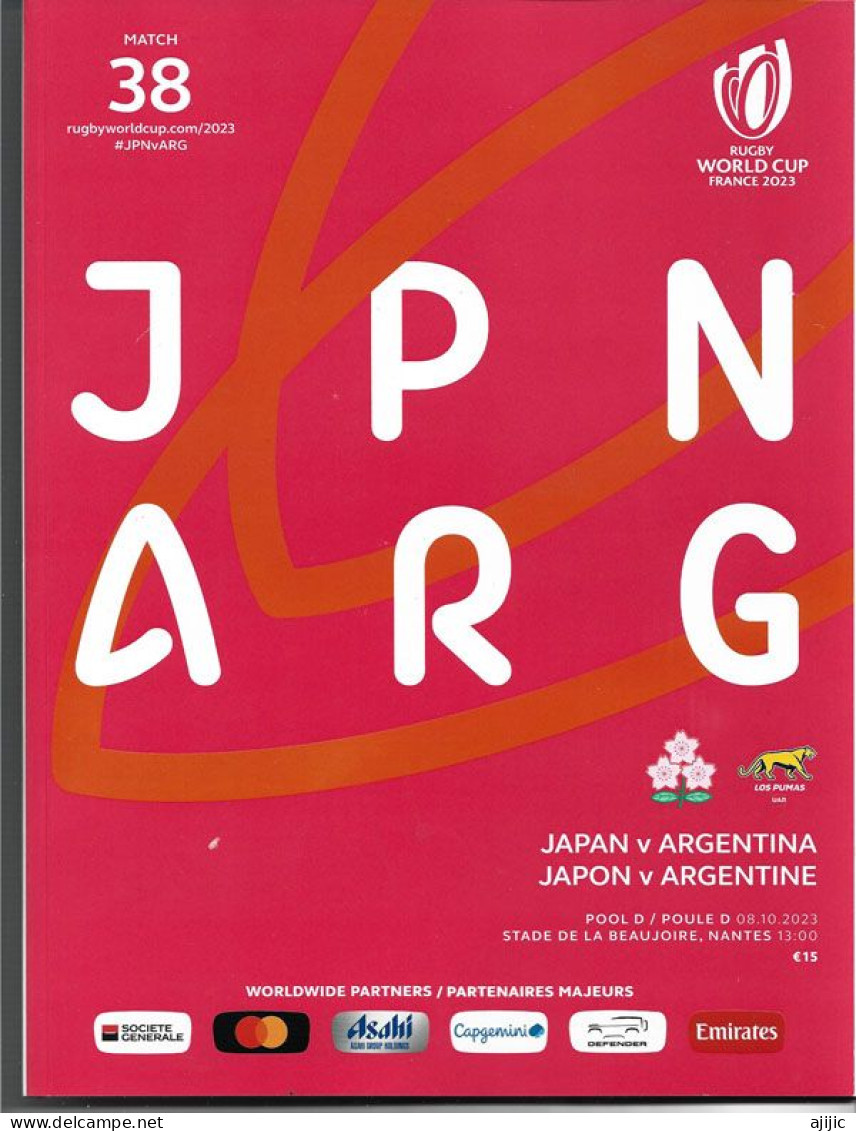 2023 RUGBY WORLD CUP FRANCE / NANTES / JAPAN V ARGENTINA. OFFICIAL LUXUOUS COLOUR BOOK. 100 PAGES - Rugby