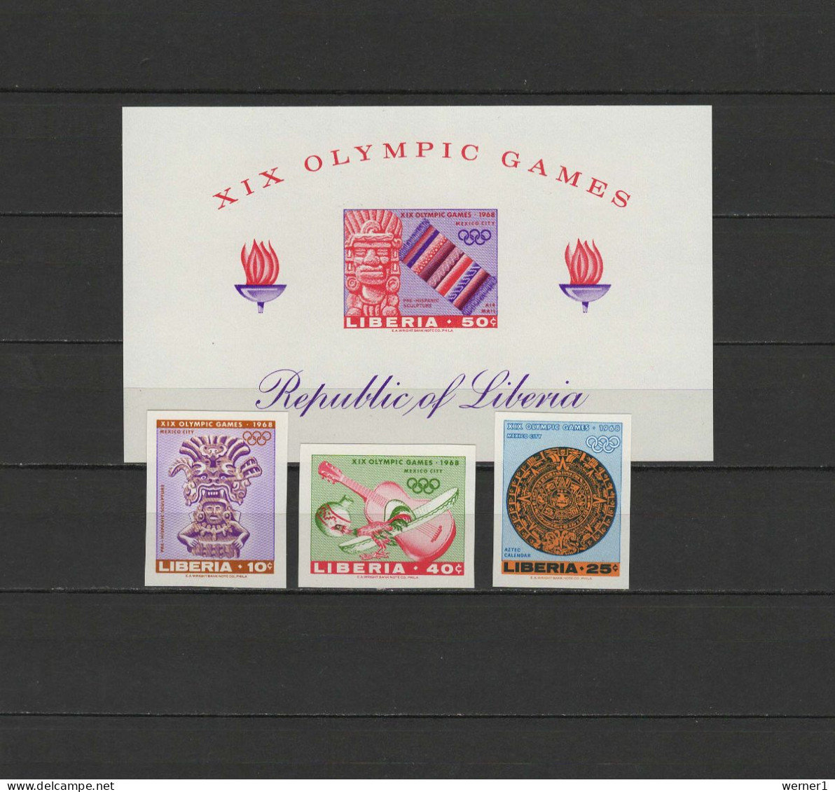 Liberia 1967 Olympic Games Mexico, Set Of 3 + S/s Imperf. MNH -scarce- - Sommer 1968: Mexico
