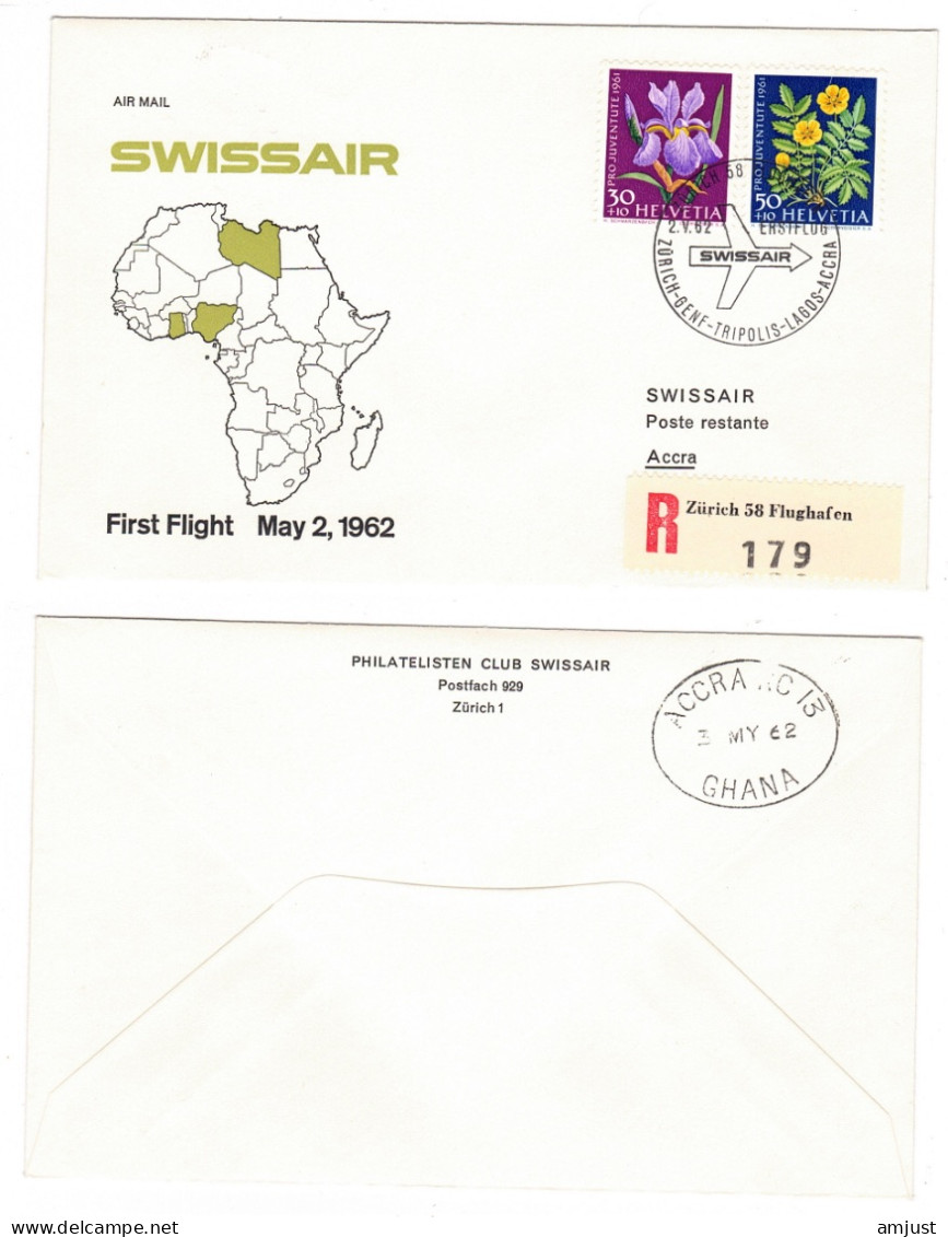 Suisse /Schweiz // Poste Aérienne // 1962 // Vol Zurich-Accra 2.5.1962  (RF62.14.a) - First Flight Covers