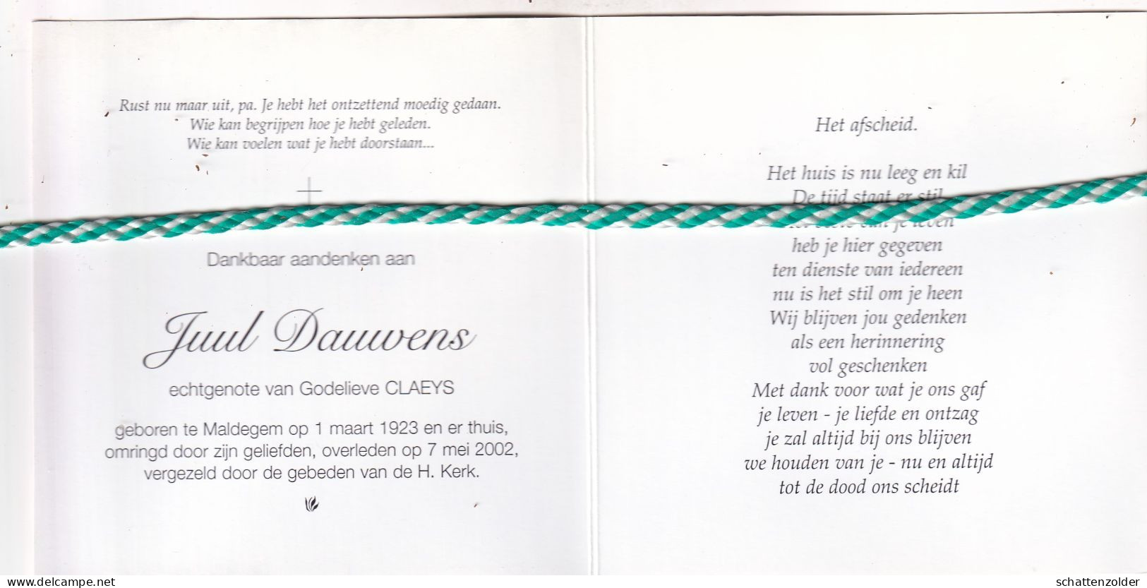 Juul Dauwens-Claeys, Maldegem 1923, 2002. Foto - Obituary Notices