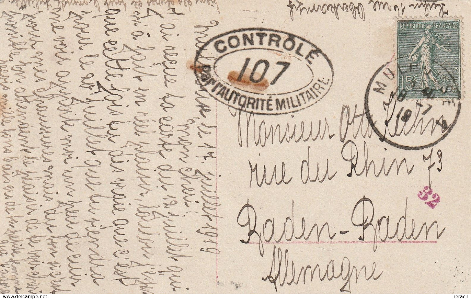 France Alsace Carte Censurée Mulhouse 1 Pour L'Allemagne 1919 - Lettres & Documents