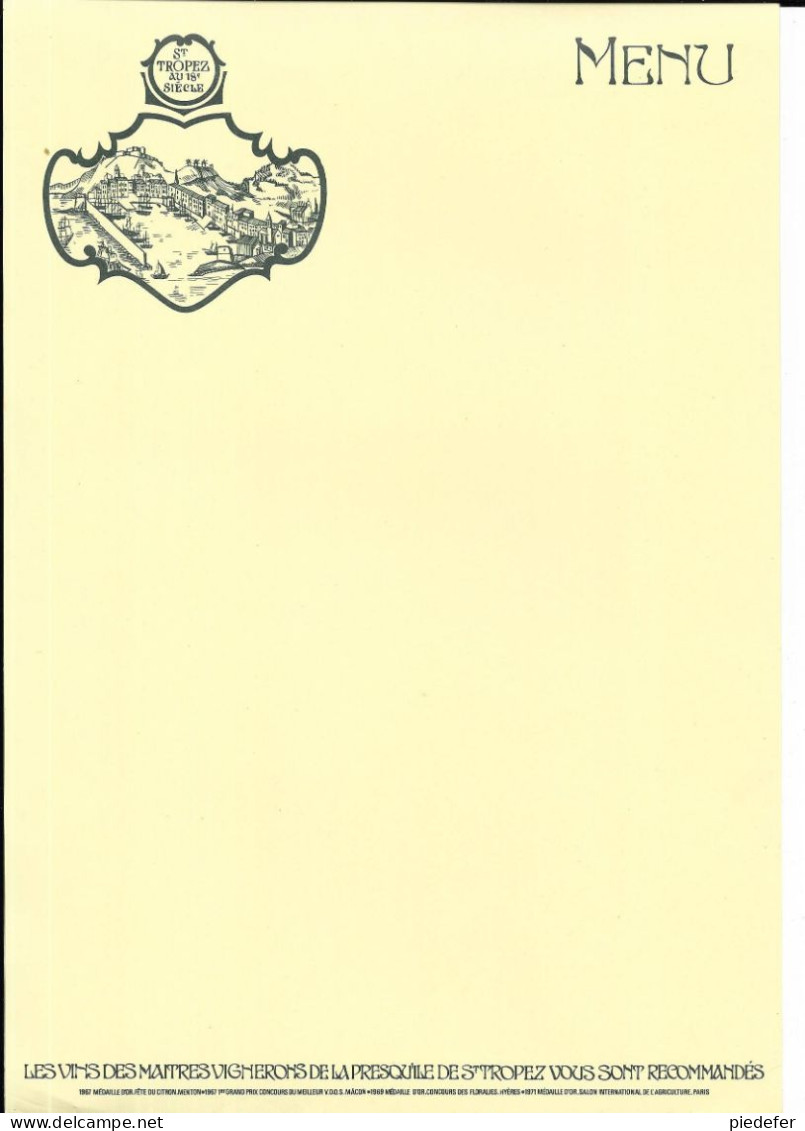 83 - Menu Vierge Avec Illustration De ST-TROPEZ  ( Var ) Au 18° Siècle - Menus
