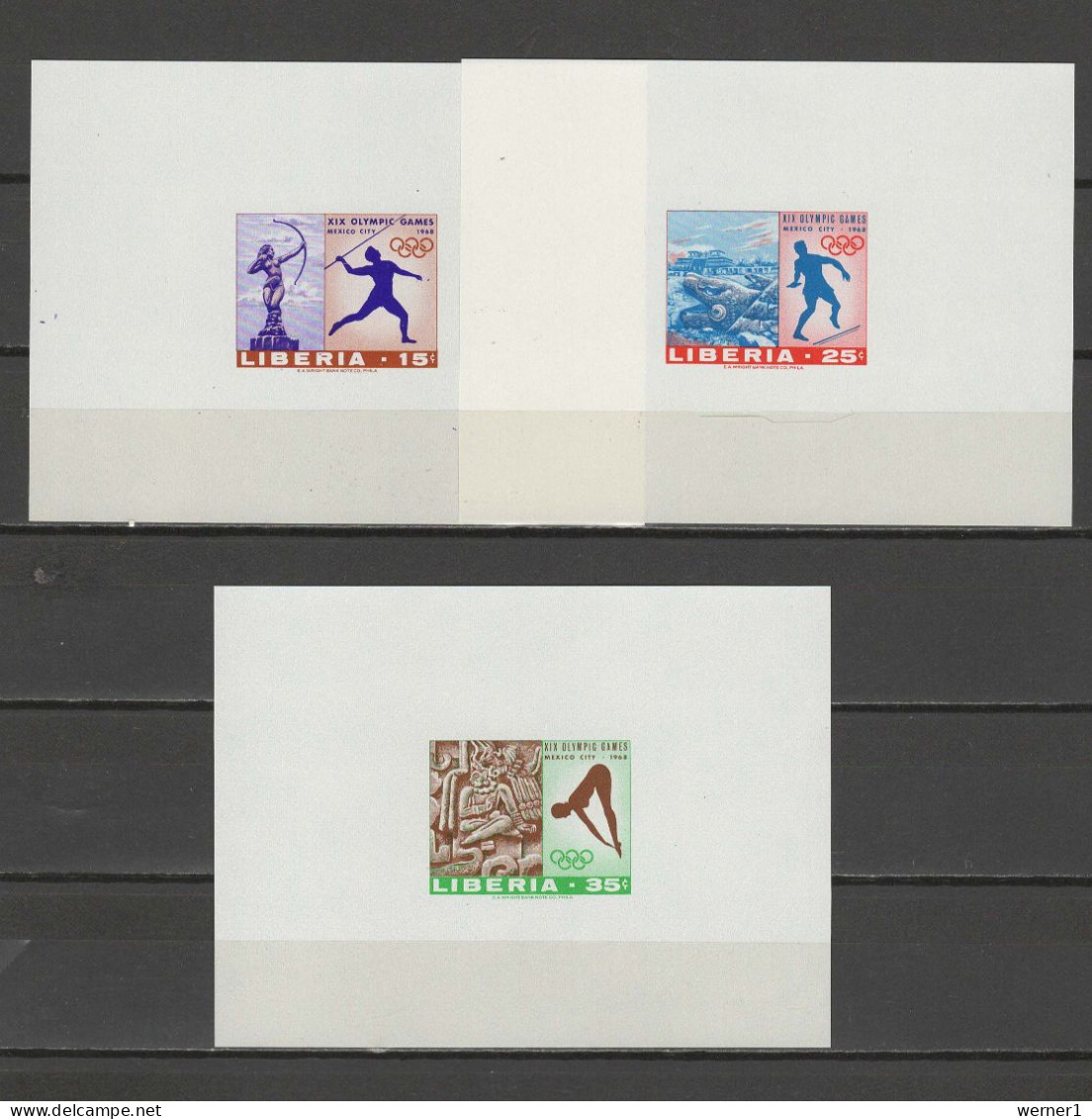 Liberia 1968 Olympic Games Mexico, Javelin, Athletics, High Jump Set Of 3 S/s Imperf. MNH -scarce- - Ete 1968: Mexico