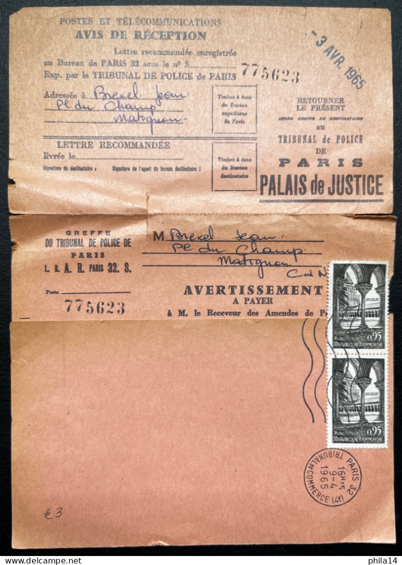 AVIS D'AVERTISSEMENT A PAYER DU TRIBUNAL DE COMMERCE PARIS POUR MATIGNON 1965 - 1961-....