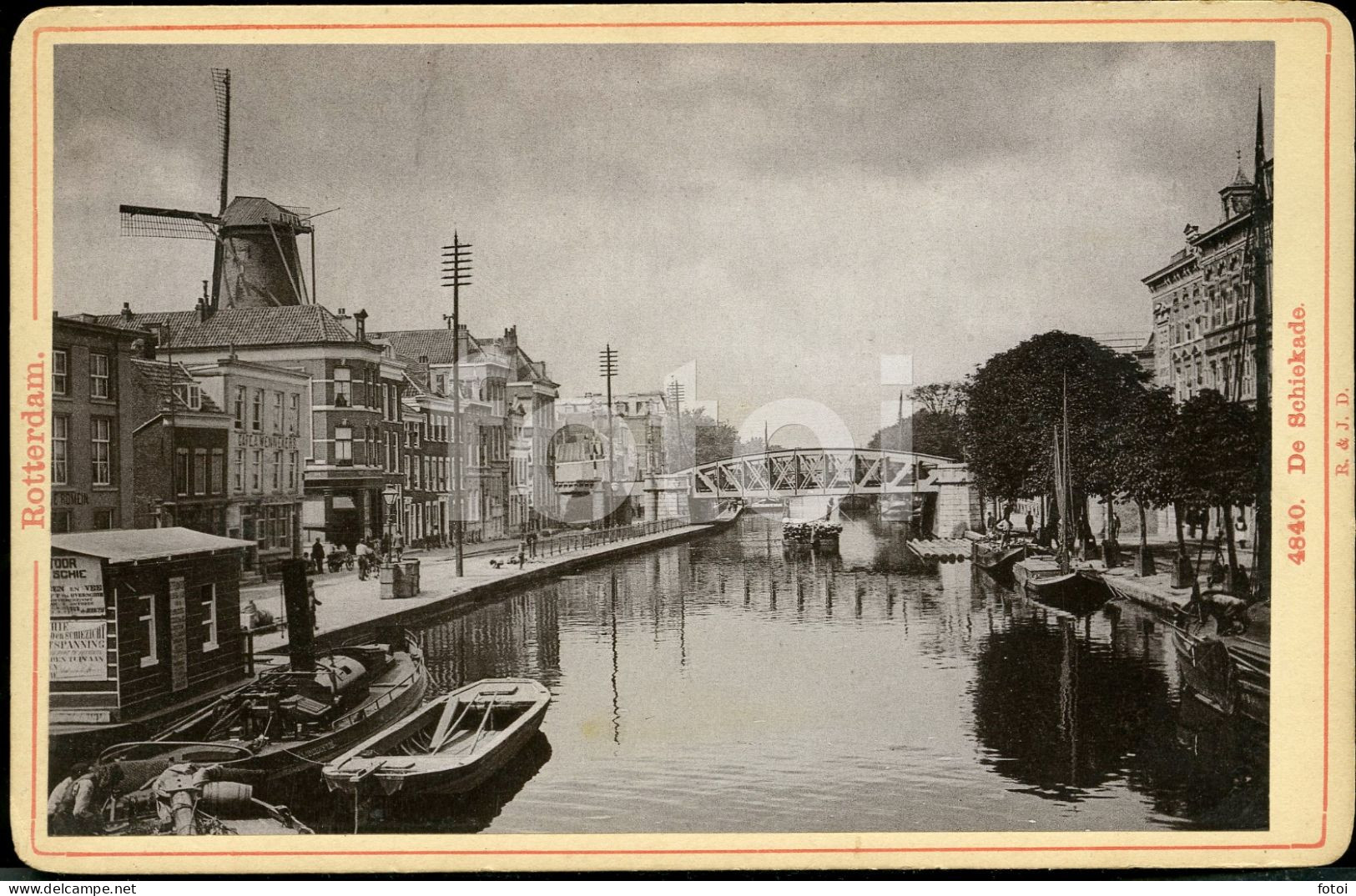 OLD CARD PHOTO FOTO HOTEL WIND MILL BRIDGE DE SCHIEKADE ROTTERDAM NETHERLANDS HOLLAND - Old (before 1900)