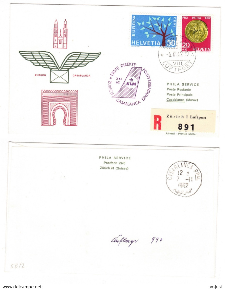Suisse /Schweiz // Poste Aérienne // 1962 // Vol Zurich- Casablanca 7.11.1962  (RF 62.24.a) - Eerste Vluchten
