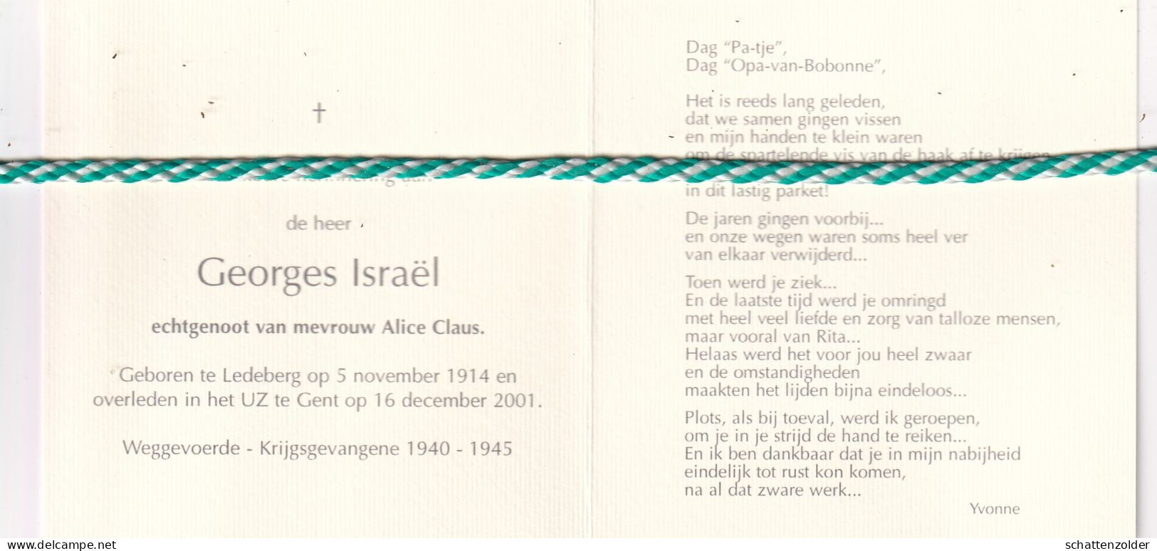 Georges Israël-Claus, Ledeberg 1914, Gent 2001 - Obituary Notices