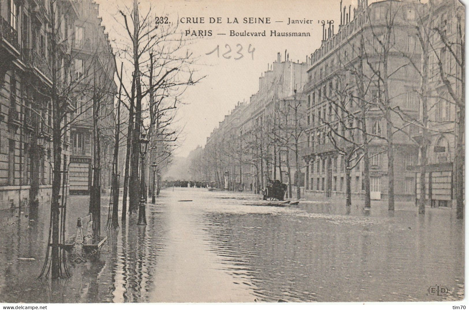 PARIS  DEPART   CRUE DE LA  SEINE  JANVIER  1910     BOULVARD  HAUSMAN - Inondations De 1910