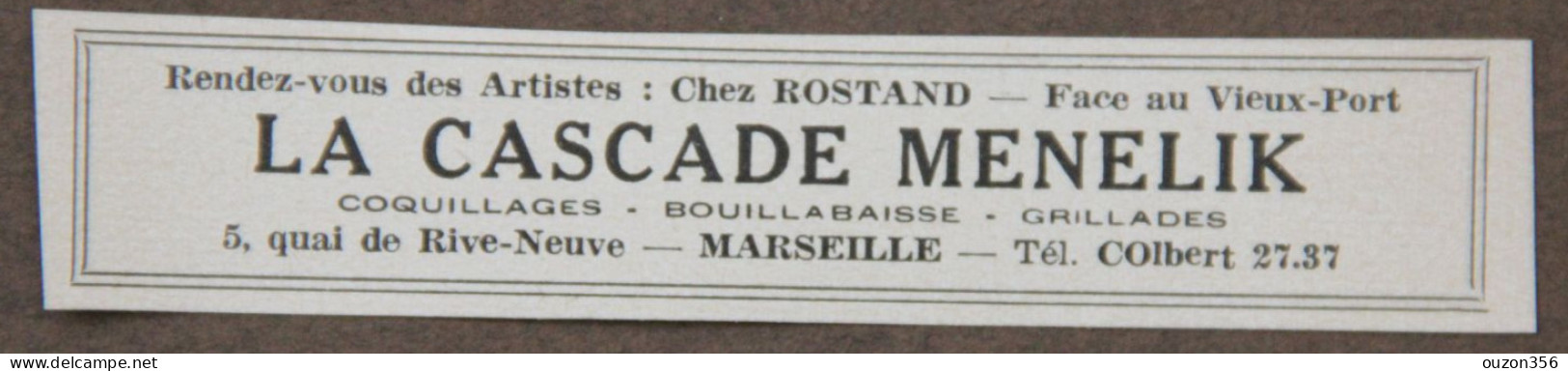 Publicité : Chez Rostand, La Cascade Menelik (Restaurant), à Marseille, 1951 - Publicités