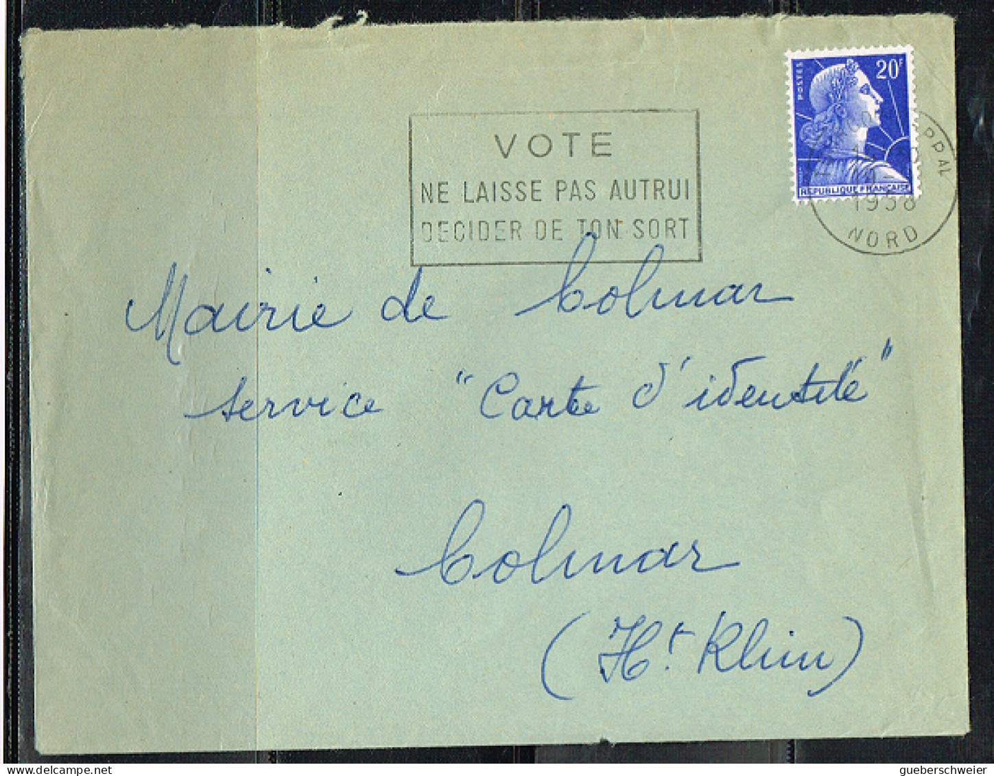 POL-L35 - FRANCE Flamme Sur Lettre De Tourcoing 1958 "Votez Ne Laisse Pas Autrui Décider De Ton Sort" - Mechanical Postmarks (Advertisement)