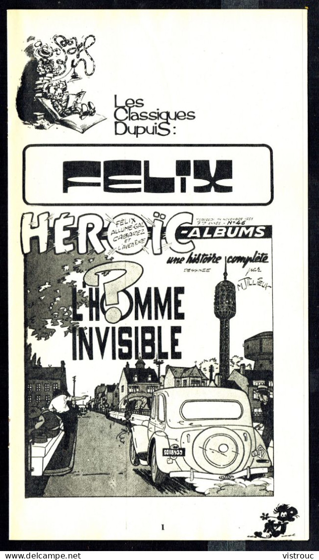 "FELIX: L'homme Invisible" De M. TILLIEUX - Supplément à Spirou - Classiques DUPUIS - 1974. - Spirou Magazine