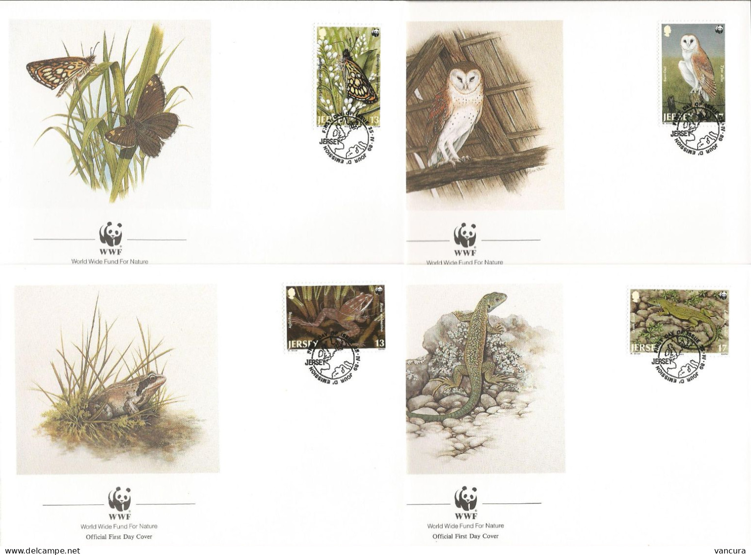 FDC Jersey/WWF Protected Butterfly 1989 Frog Green Lizard Barn Owl - FDC