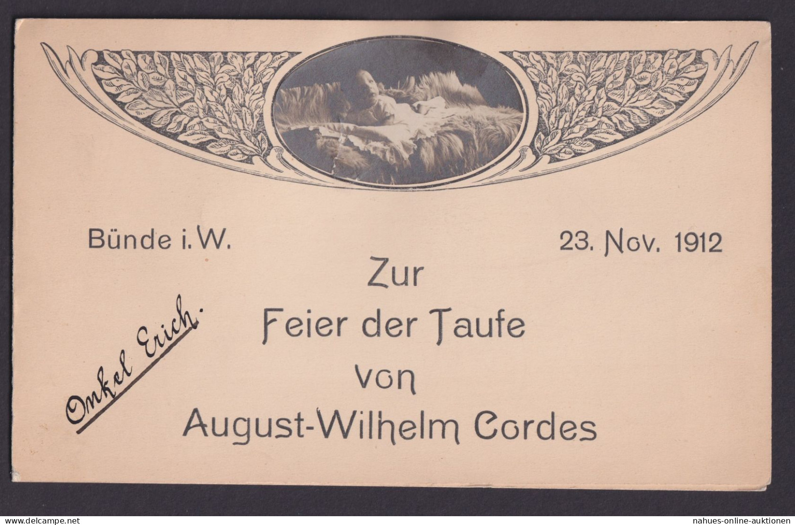 Jugendstil Bünde Westfalen Speisekarte Menukarte August Wilhelm Cordes - Lettres & Documents