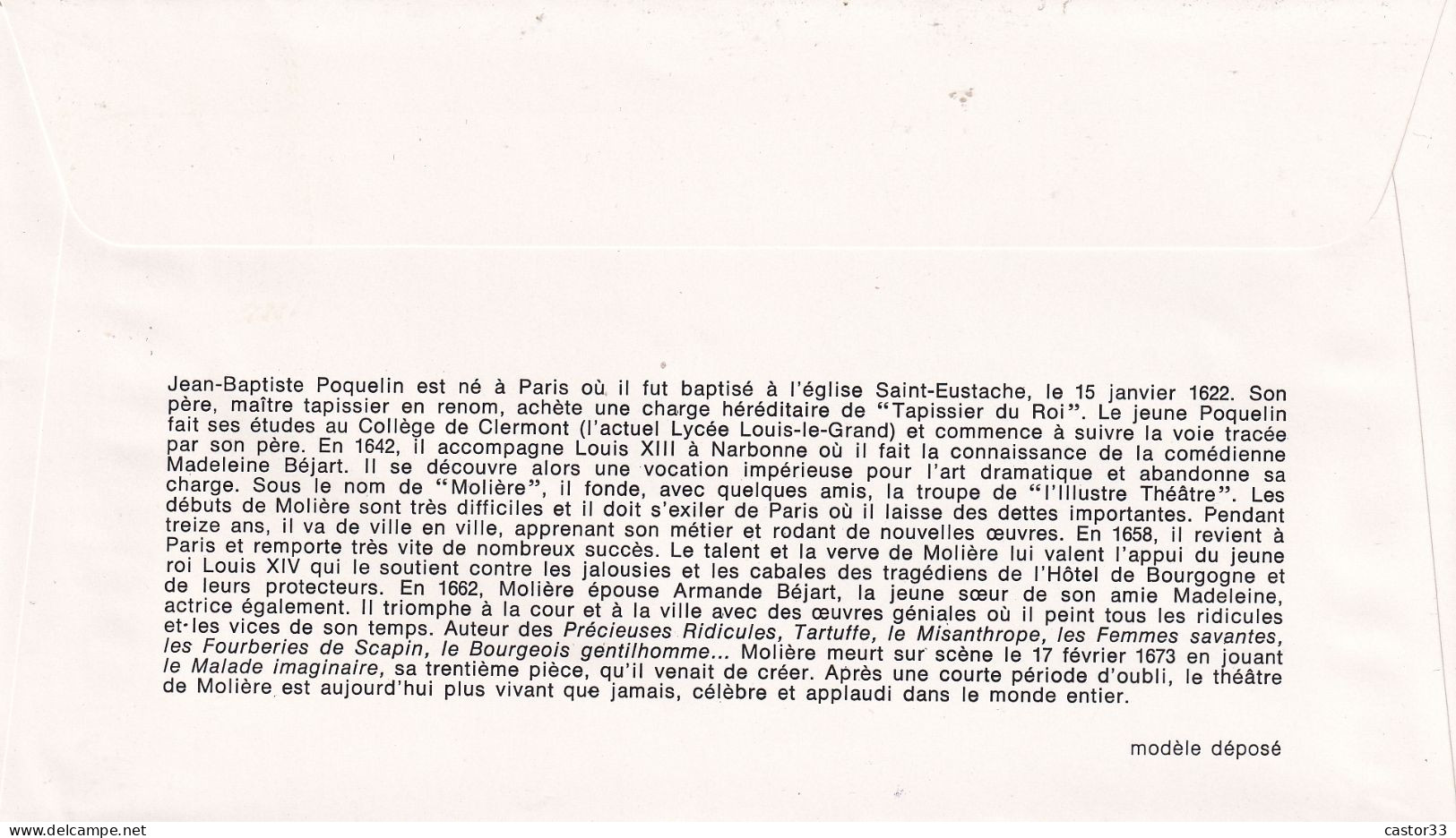 1er Jour, Tricentenaire De La Mort De Molière - 1970-1979