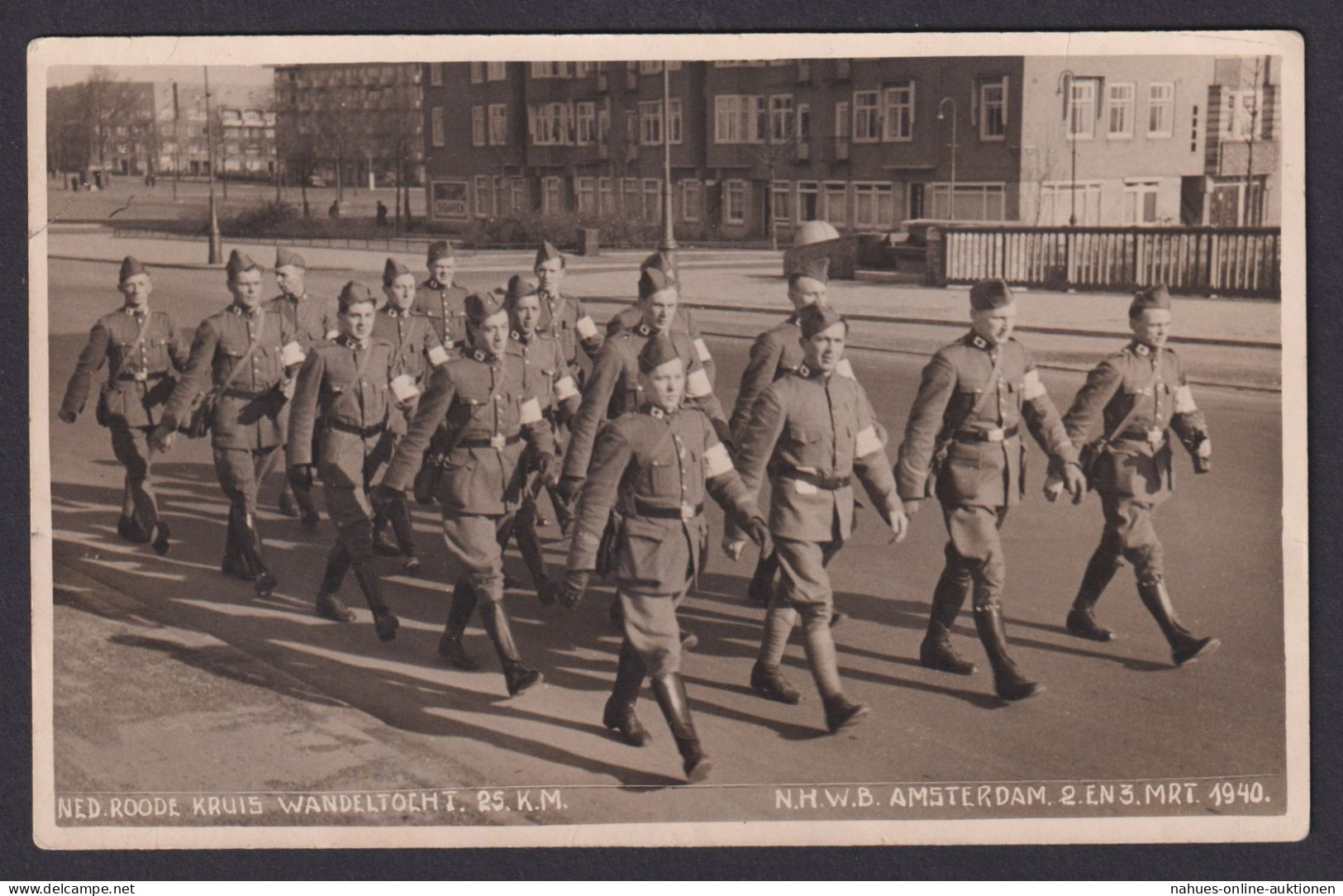 Militaria Amsterdam Selt. Foto Ansichtskarte Soldaten Aufmarsch Krieg 1940 - Amsterdam