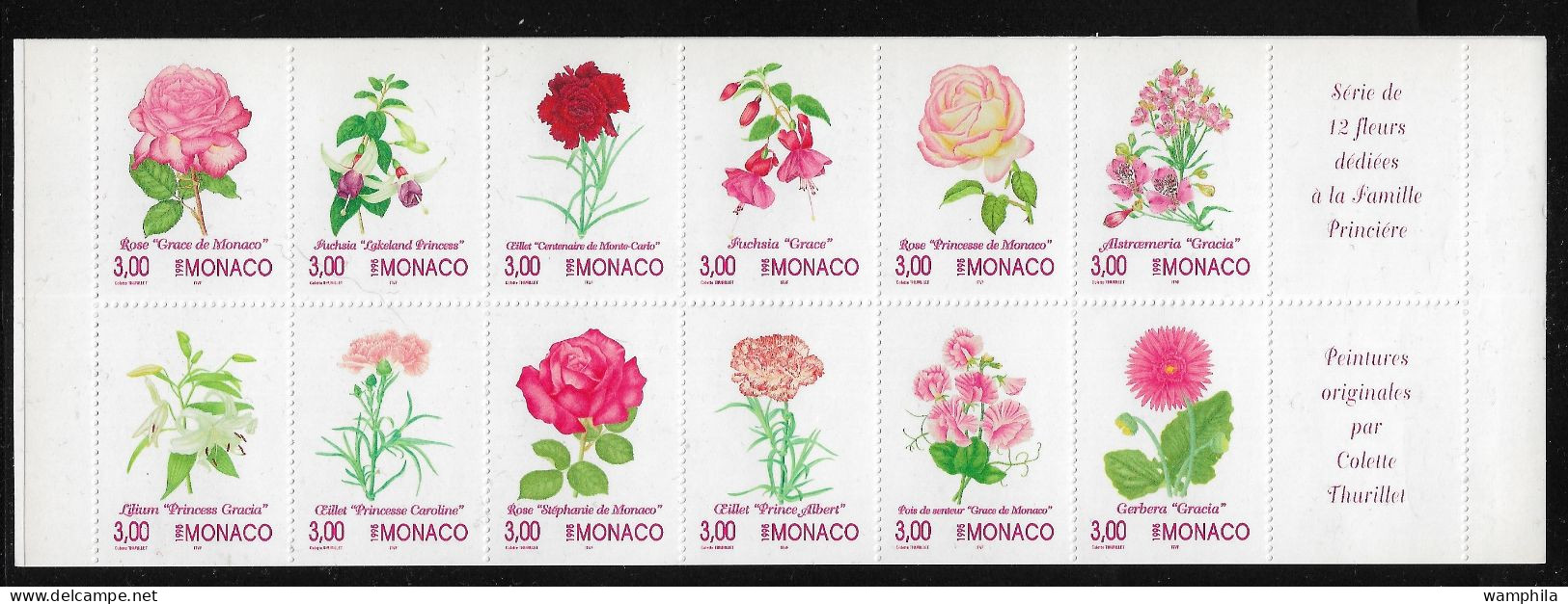 Monaco 1995. Carnet N°12, Fleurs, Roses, Oeillets, Fuchsias, Etc... - Ongebruikt