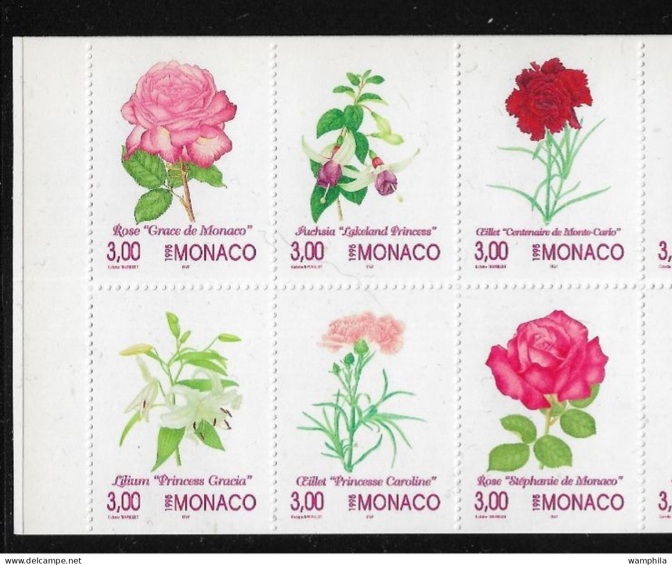 Monaco 1995. Carnet N°12, Fleurs, Roses, Oeillets, Fuchsias, Etc... - Neufs