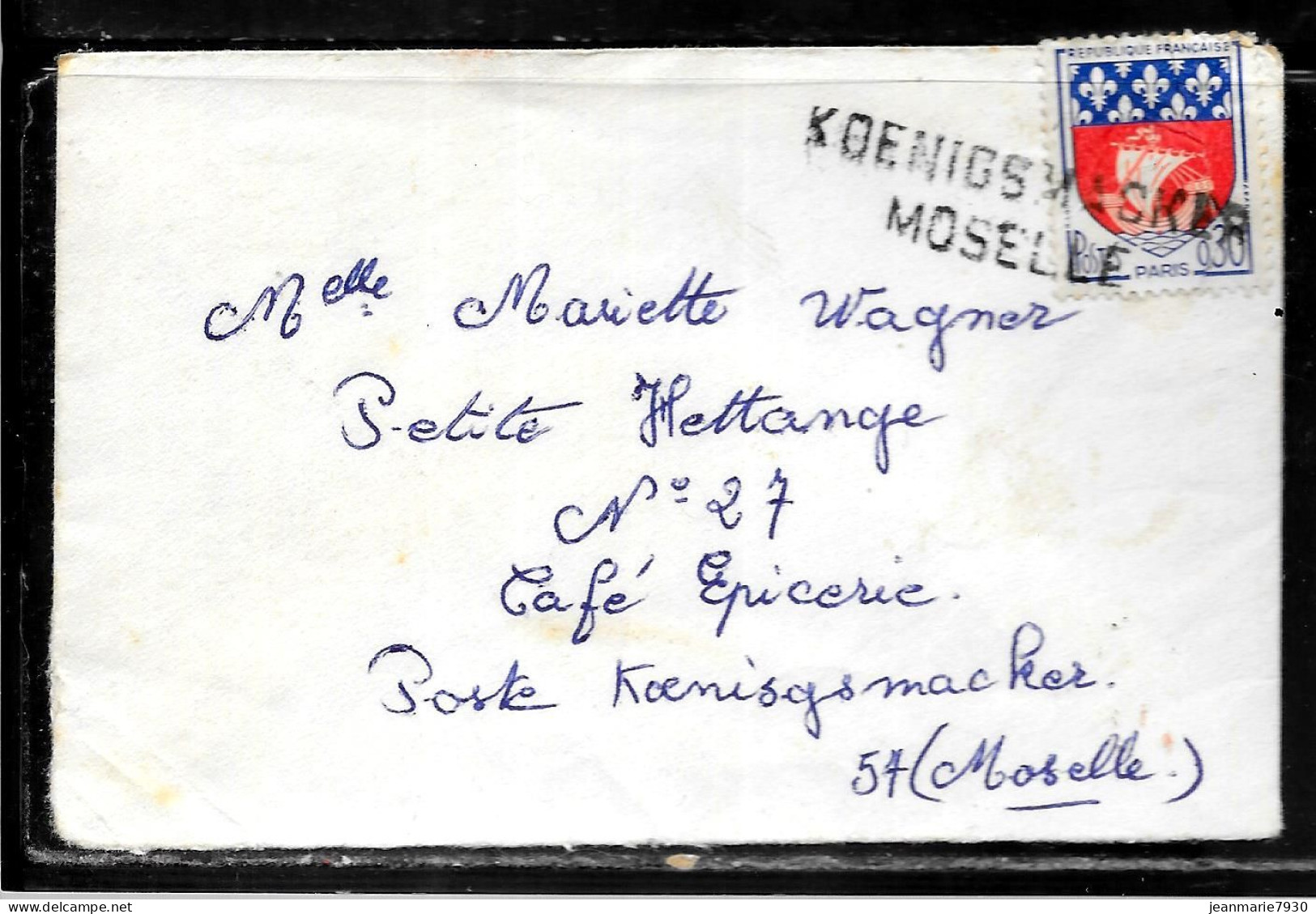 P228 - BLASON PARIS SUR PETITE LETTRE DE PLOMBIERES OBLITEREE A L'ARRIVEE MARQUE LINEAIRE KOENIGSMACKER MOSELLE - 1961-....