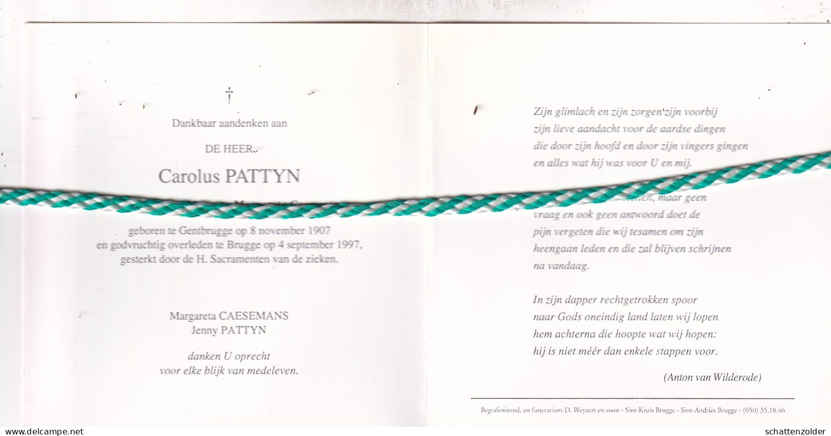 Carolus Pattyn-Caesemans, Gentbrugge 1907, Brugge 1997. Foto - Décès