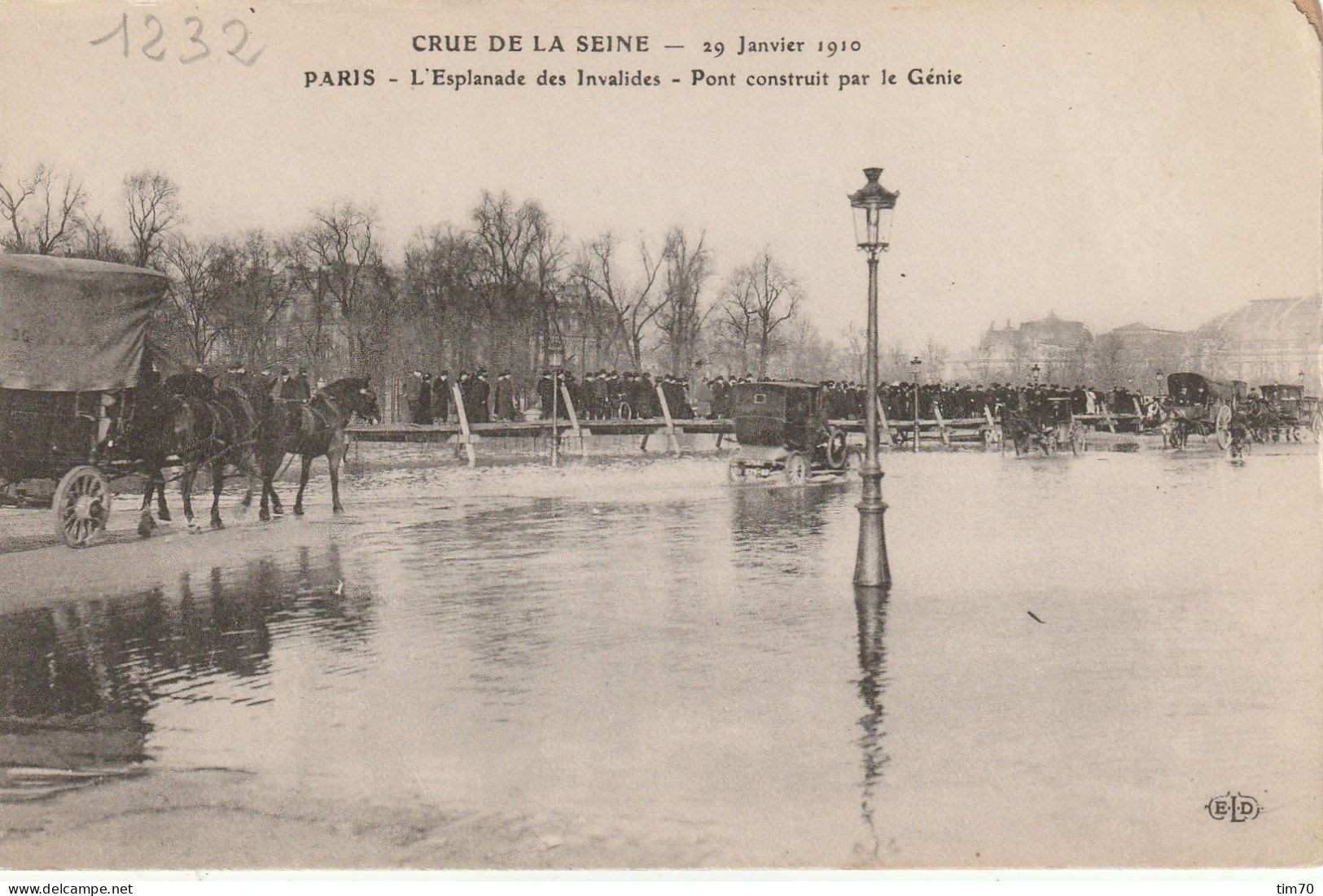 PARIS  DEPART   CRUE DE LA  SEINE 29 JANVIER  1910    L' ESPLANADE  DES  INVALIDES   PONT  CONSTUIT PAR LE  GENIE - Paris Flood, 1910
