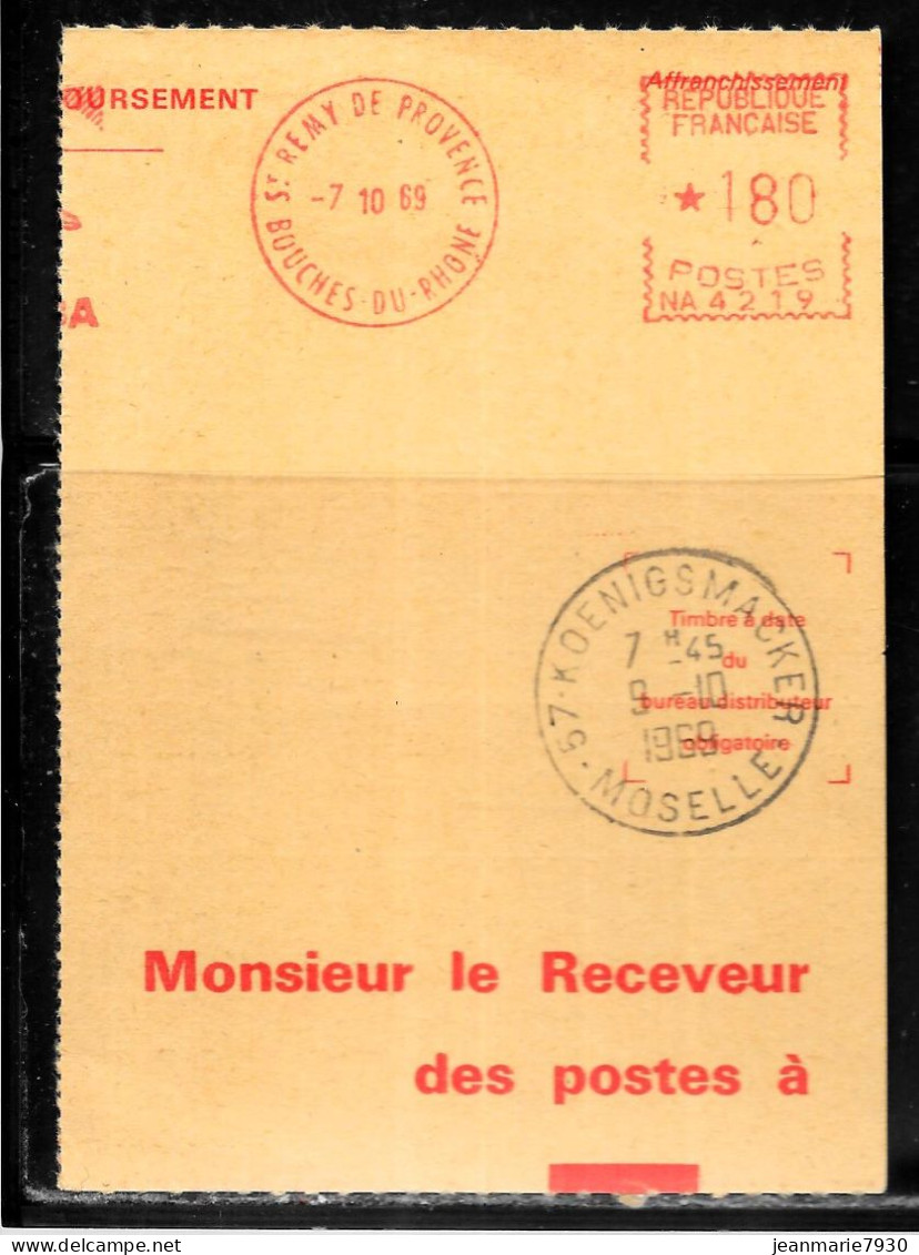P227 - QUITTANDE DE SAINT REMY DE PROVENCE DU 07/10/69 POUR KOENIGSMACKER LE 09/10/69 - 1961-....