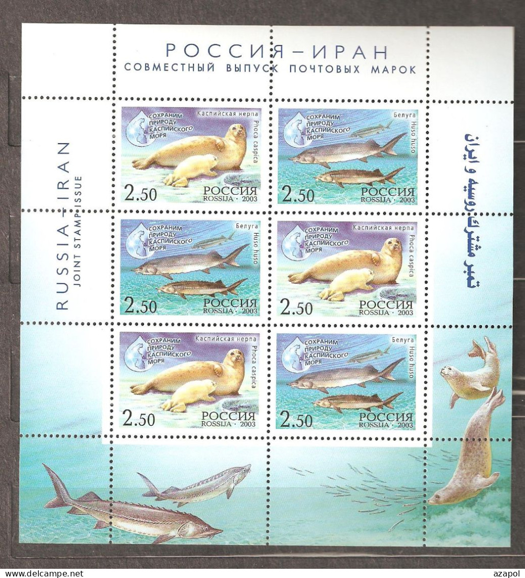 Marine Life: Sheetlet Of Mint Stamps, Russia - Join Issue With Iran, 2003, Mi#1119-1120, MNH - Emissions Communes