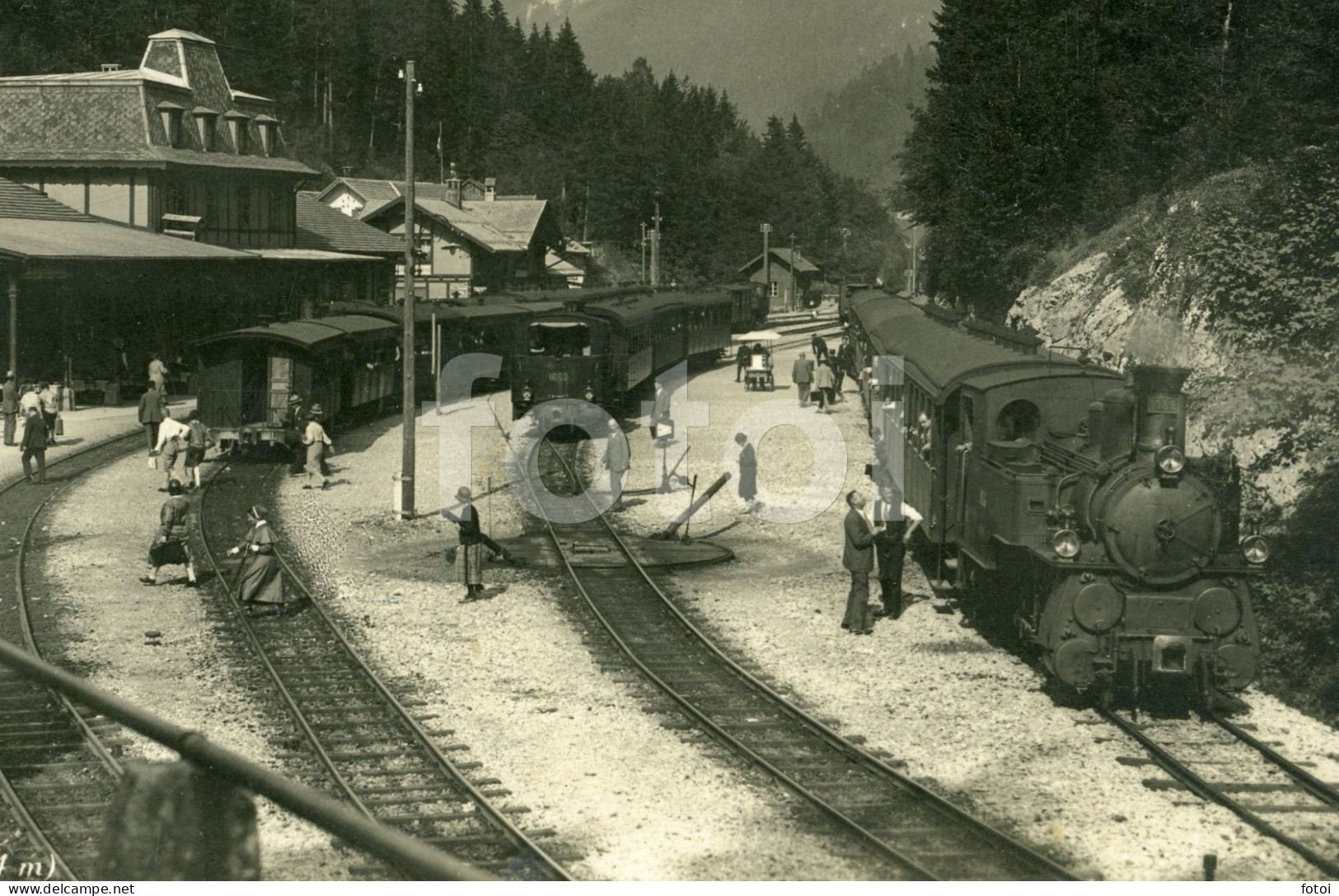 BRÜNIG Bahnhof Mit Bahn Dampflokomotive BERNE SUISSE STEAM Locomotive TRAIN STATION Switzerland Photo Foto Postcard - Trains